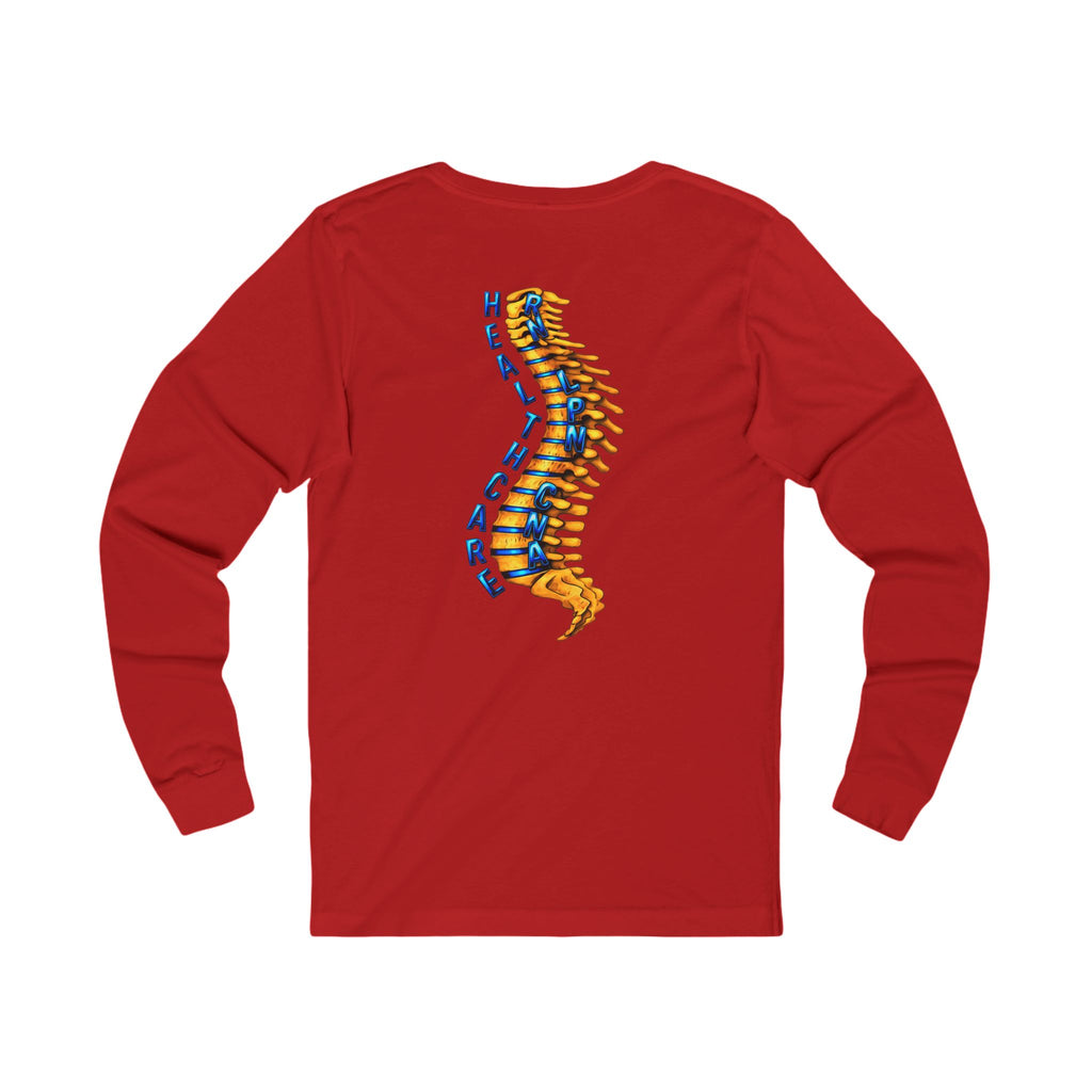Healthcare Spine Front & Back Long Sleeve Tee — Medical Professional Shirt