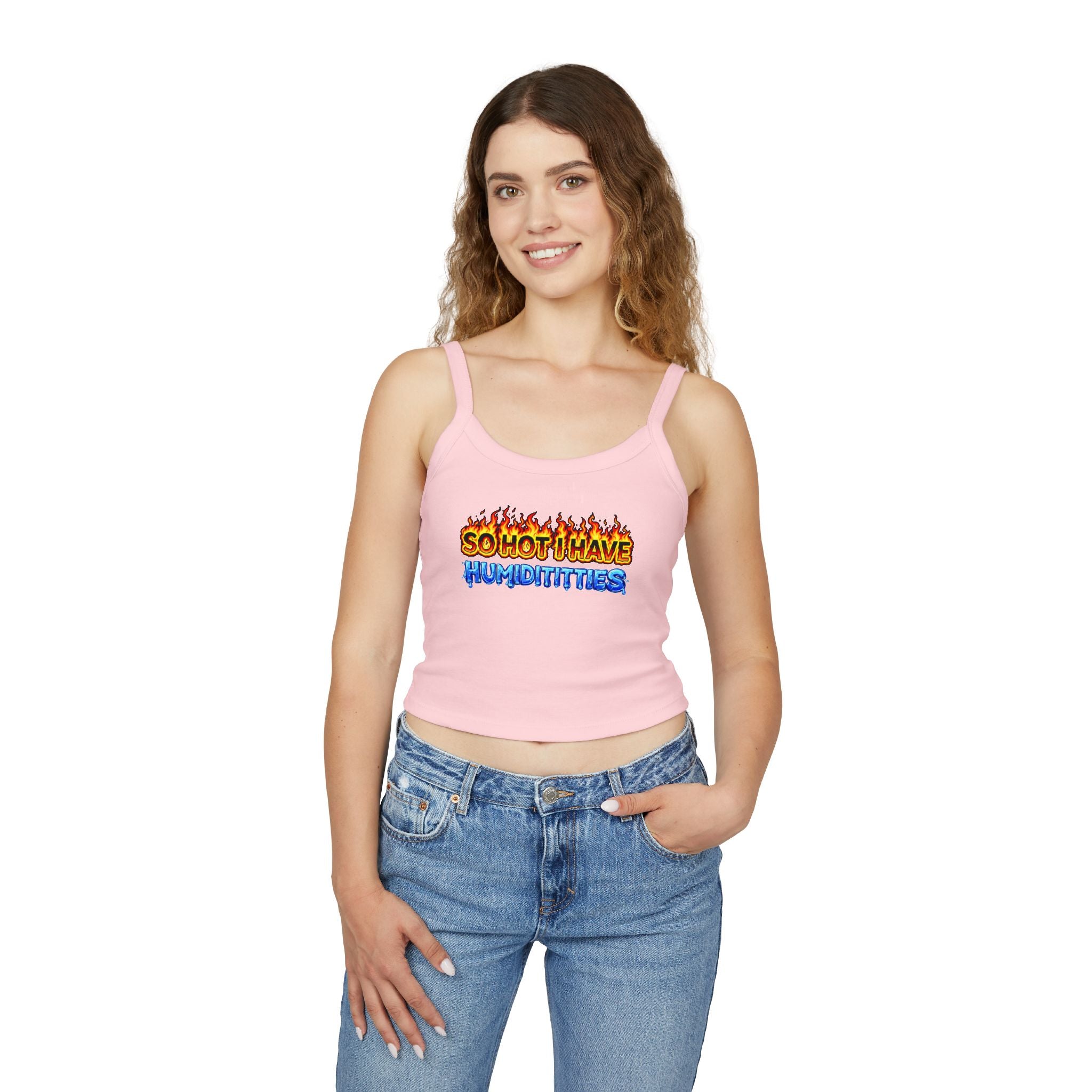 Spaghetti Strap Tank Top — "So Hot I Have Humiditties" Flame & Ice Graphic