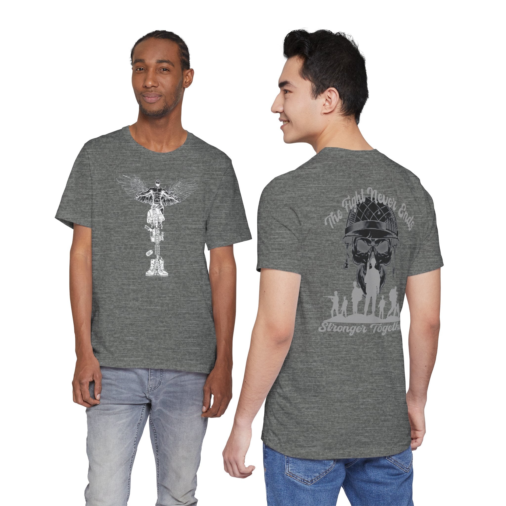 Military Tribute T-Shirt — "The Fight Never Ends, Stronger Together" Graphic Tee
