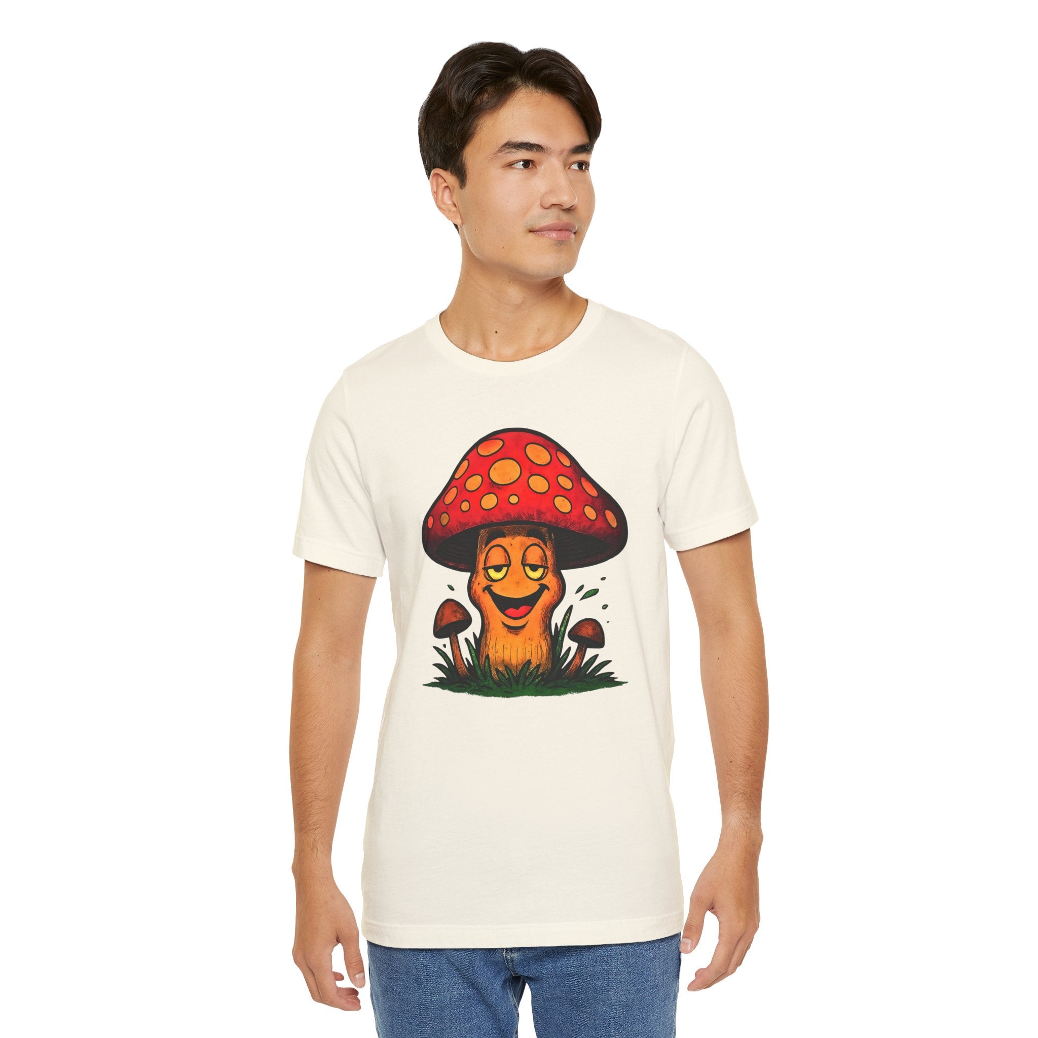 Mushroom Character Tee – Cute Smiling Red Toadstool Graphic Shirt