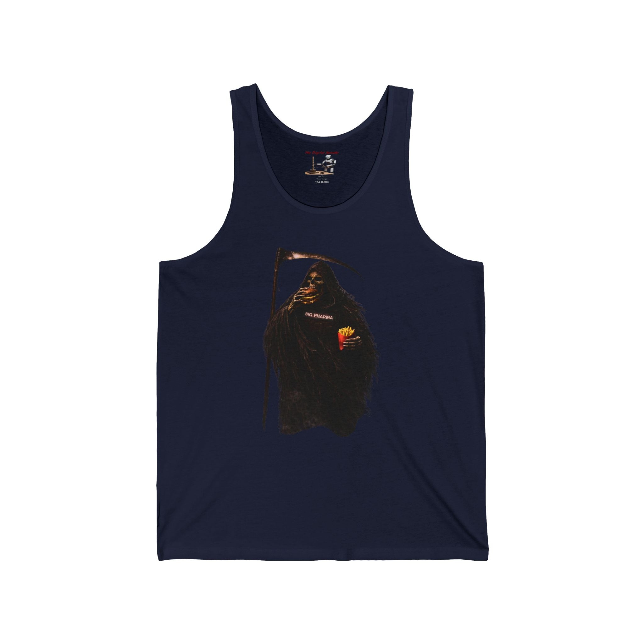 Grim Reaper Graphic Tank – Dark Humor Scythe & Candy Design