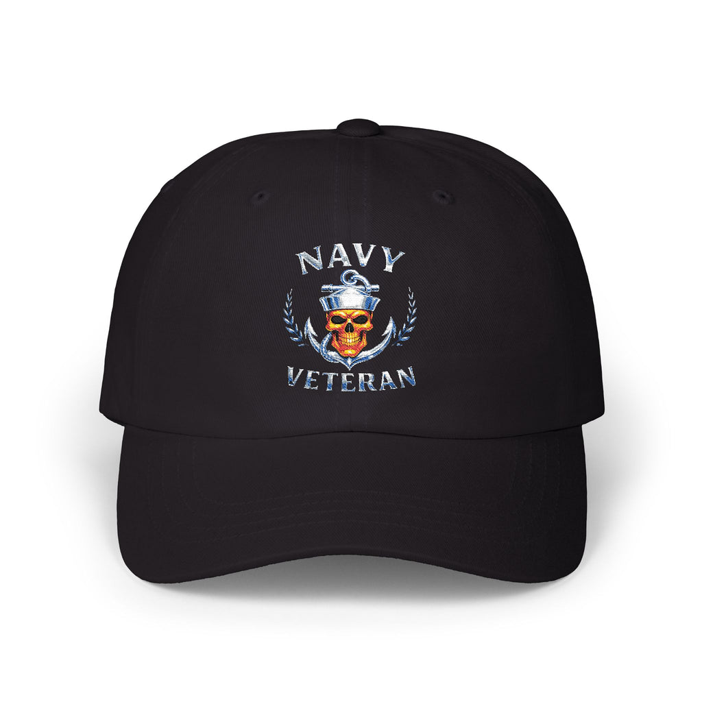 Navy Veteran Skull Dad Cap — Distressed American Flag Backstrap Hat
