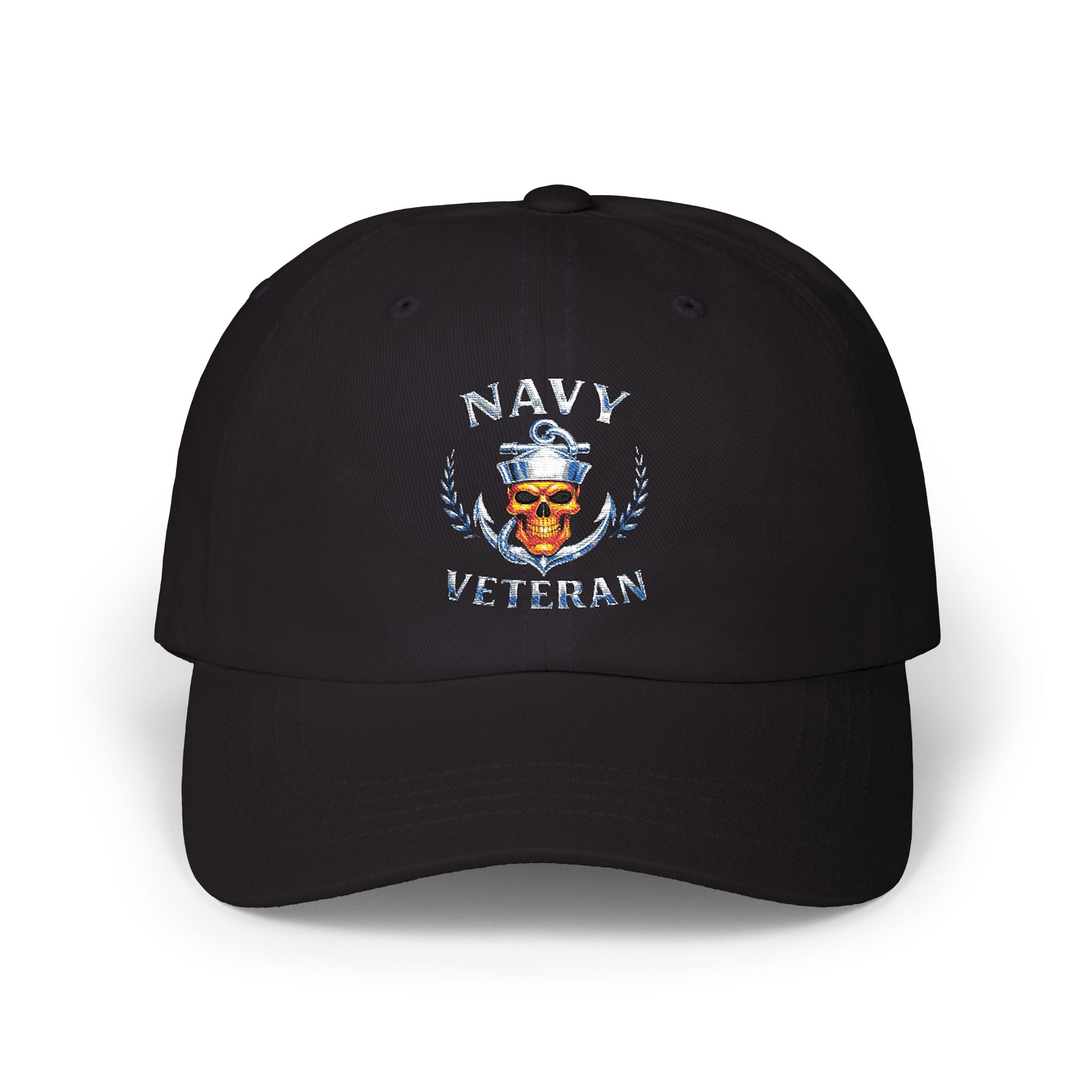 Navy Veteran Skull Dad Cap — Distressed American Flag Backstrap Hat