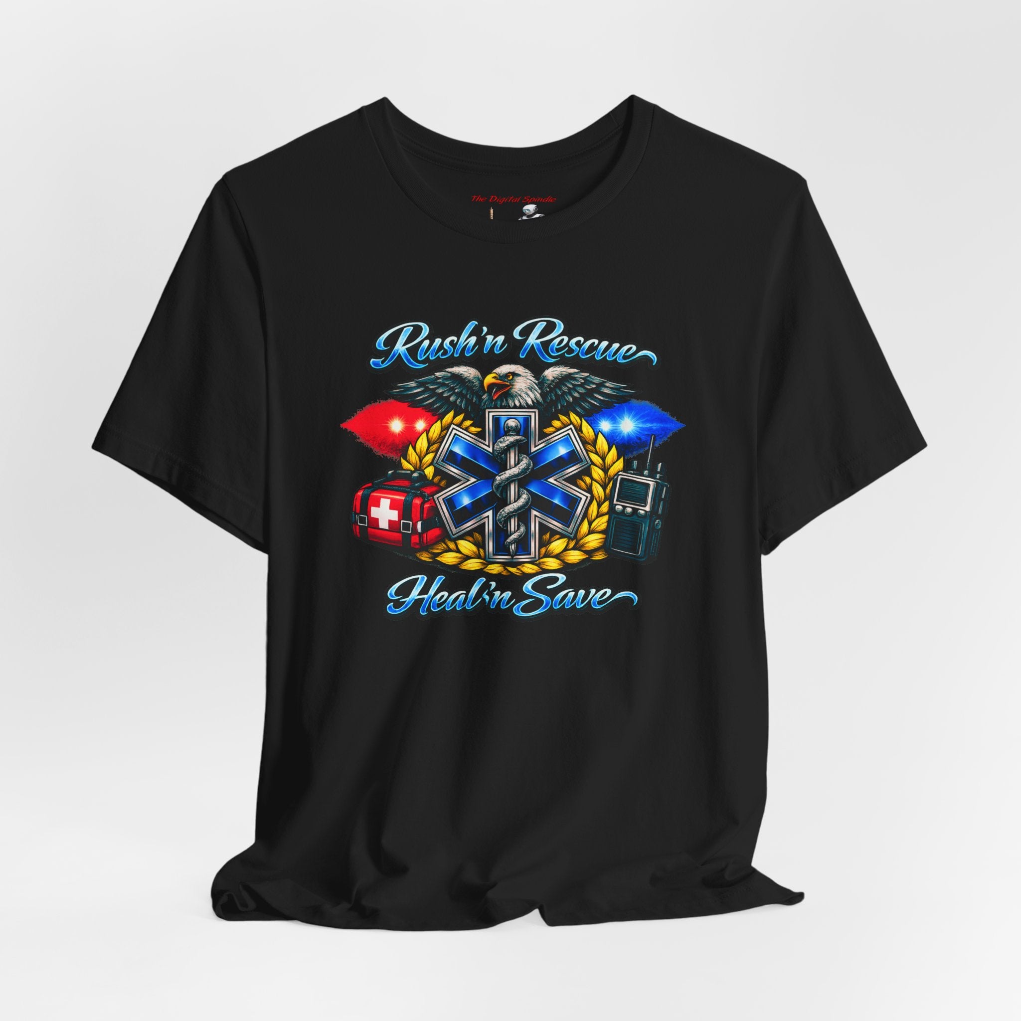 EMS Rescue Tee — "Rush n' Rescue, Heal n' Save" Emergency Medical Shirt