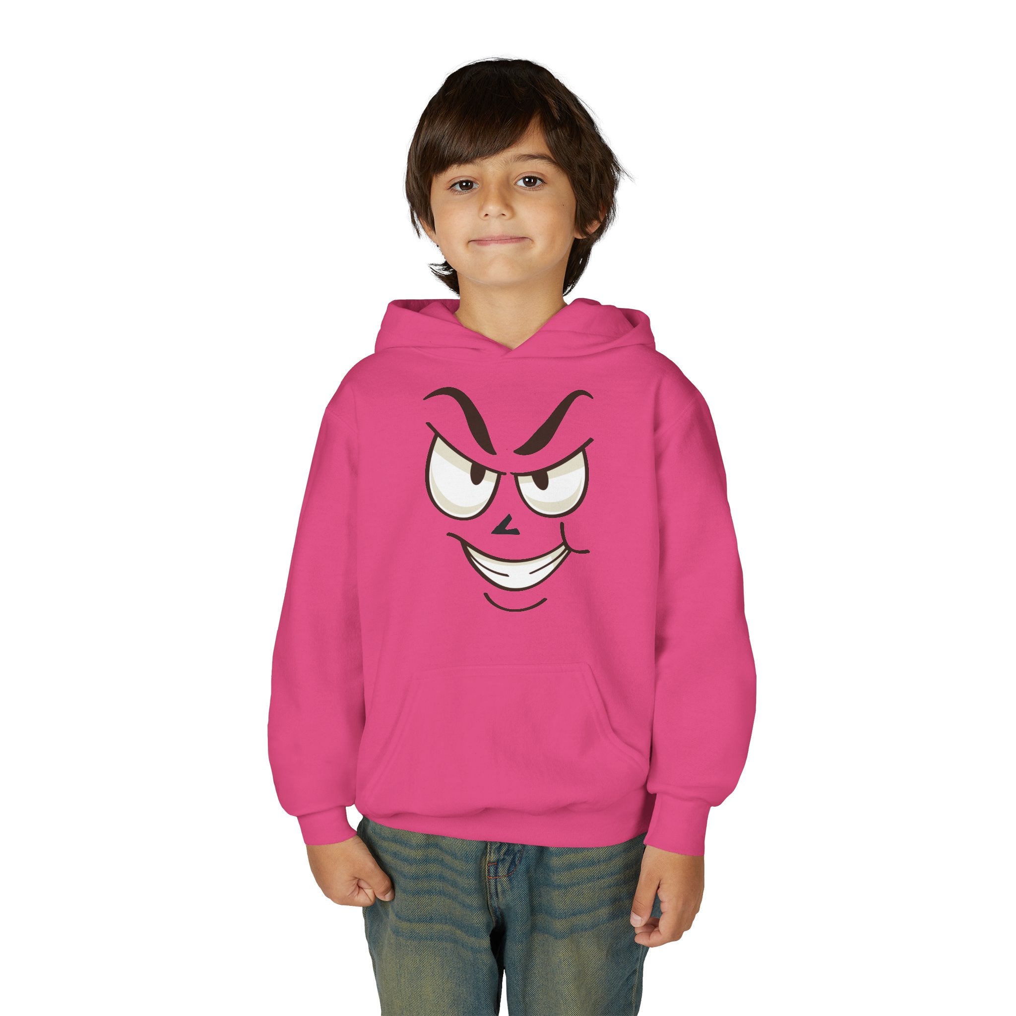 Youth Hoodie with Mischievous Face Graphic