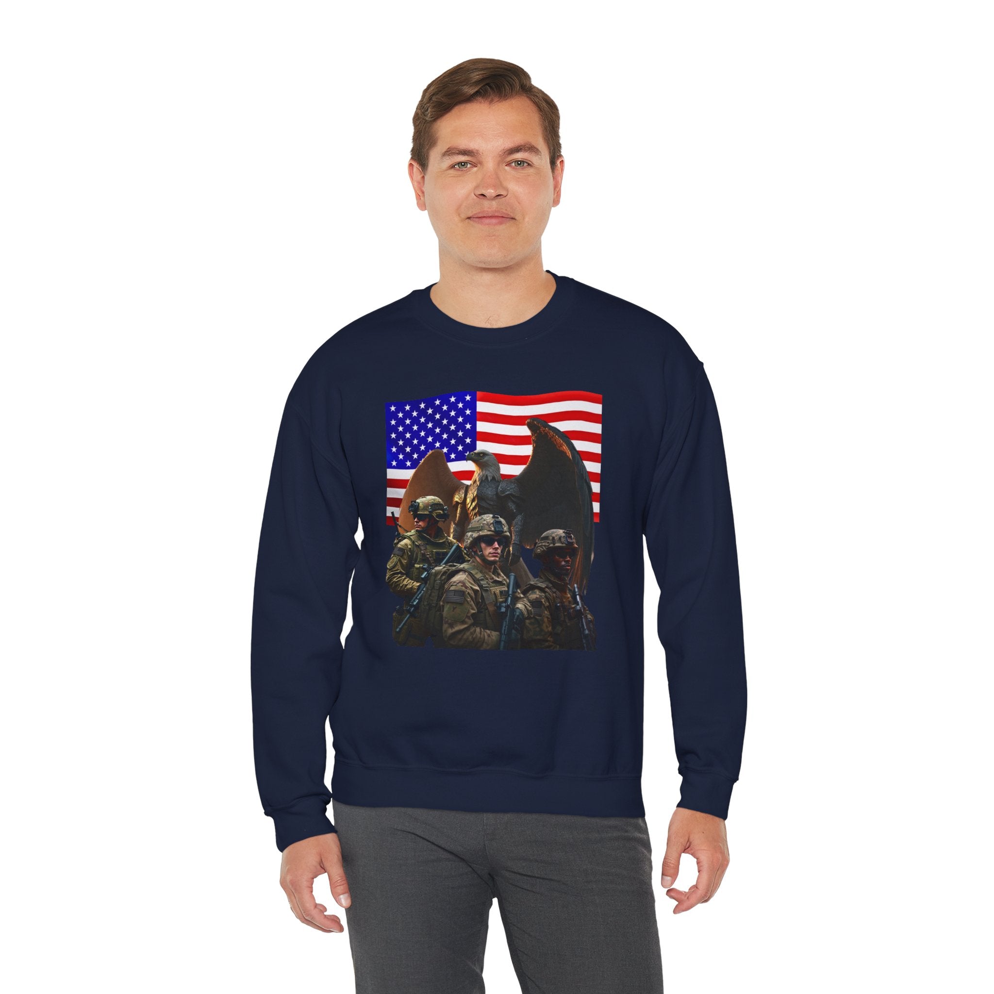 Eagle On Watch Soldiers Sweatshirt — Patriotic Military Crewneck