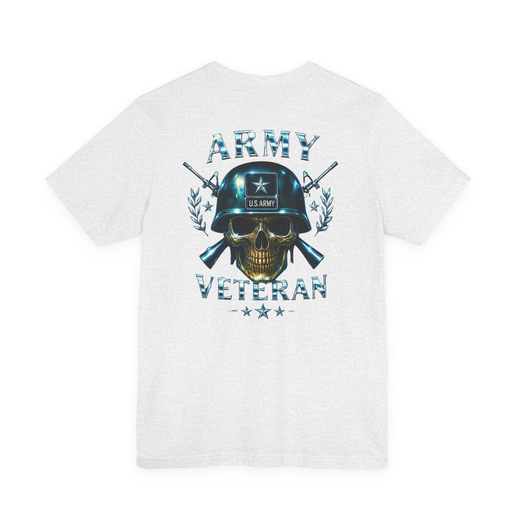 Army Veteran T-Shirt — Military Skull Helmet Back & Winged Medic Front Tee