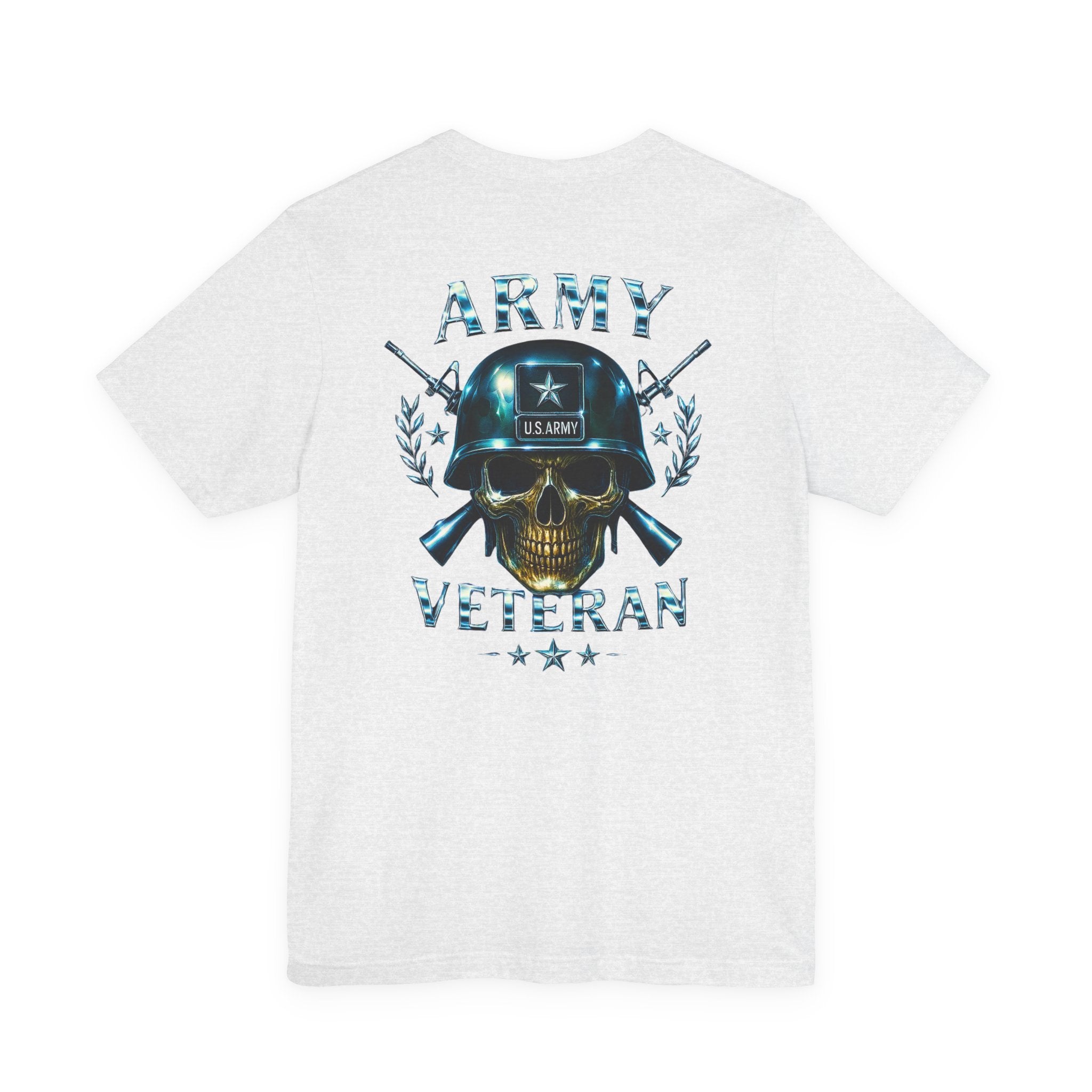 Army Veteran T-Shirt — Military Skull Helmet Back & Winged Medic Front Tee
