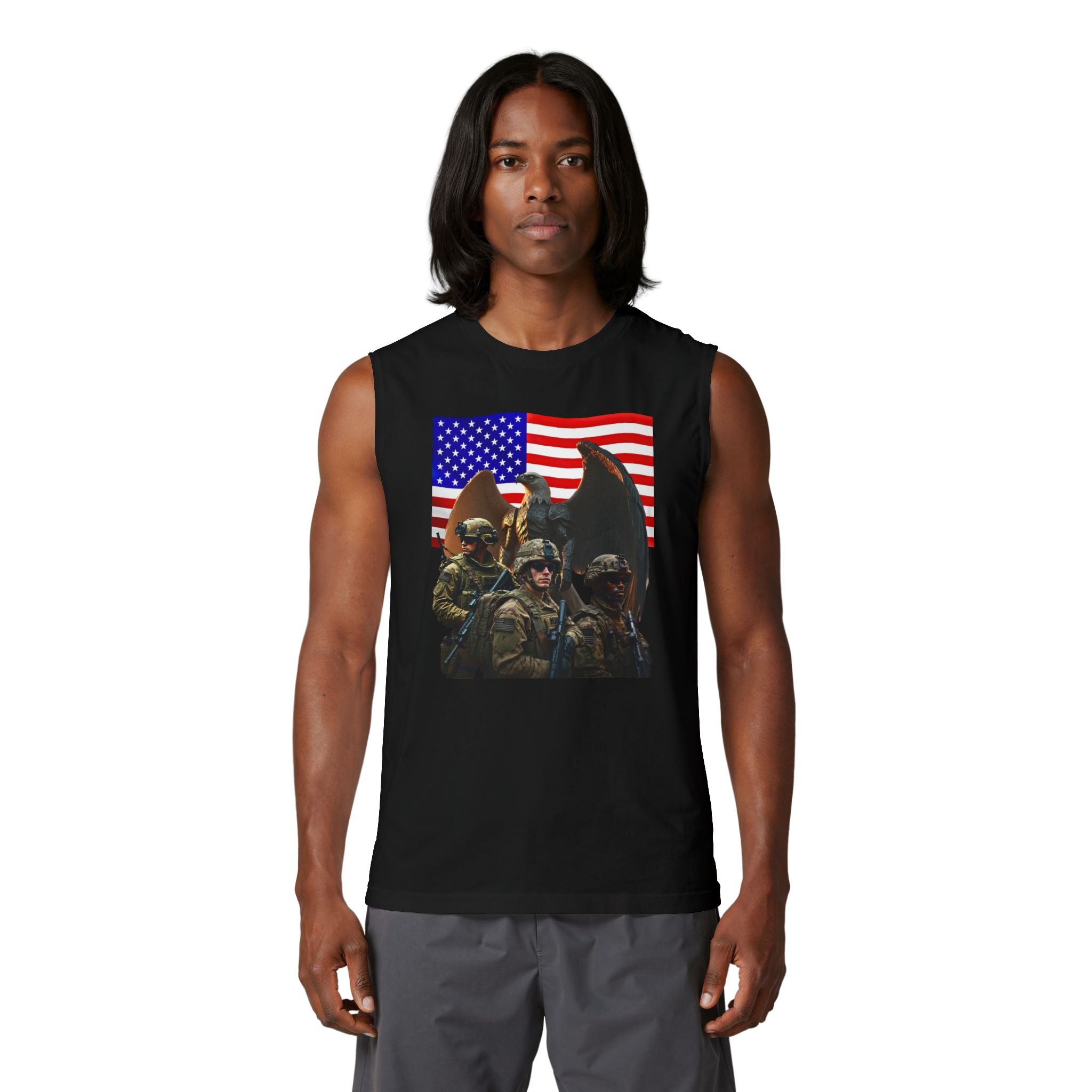 Eagle On Watch Tank Top — American Flag Soldiers Graphic