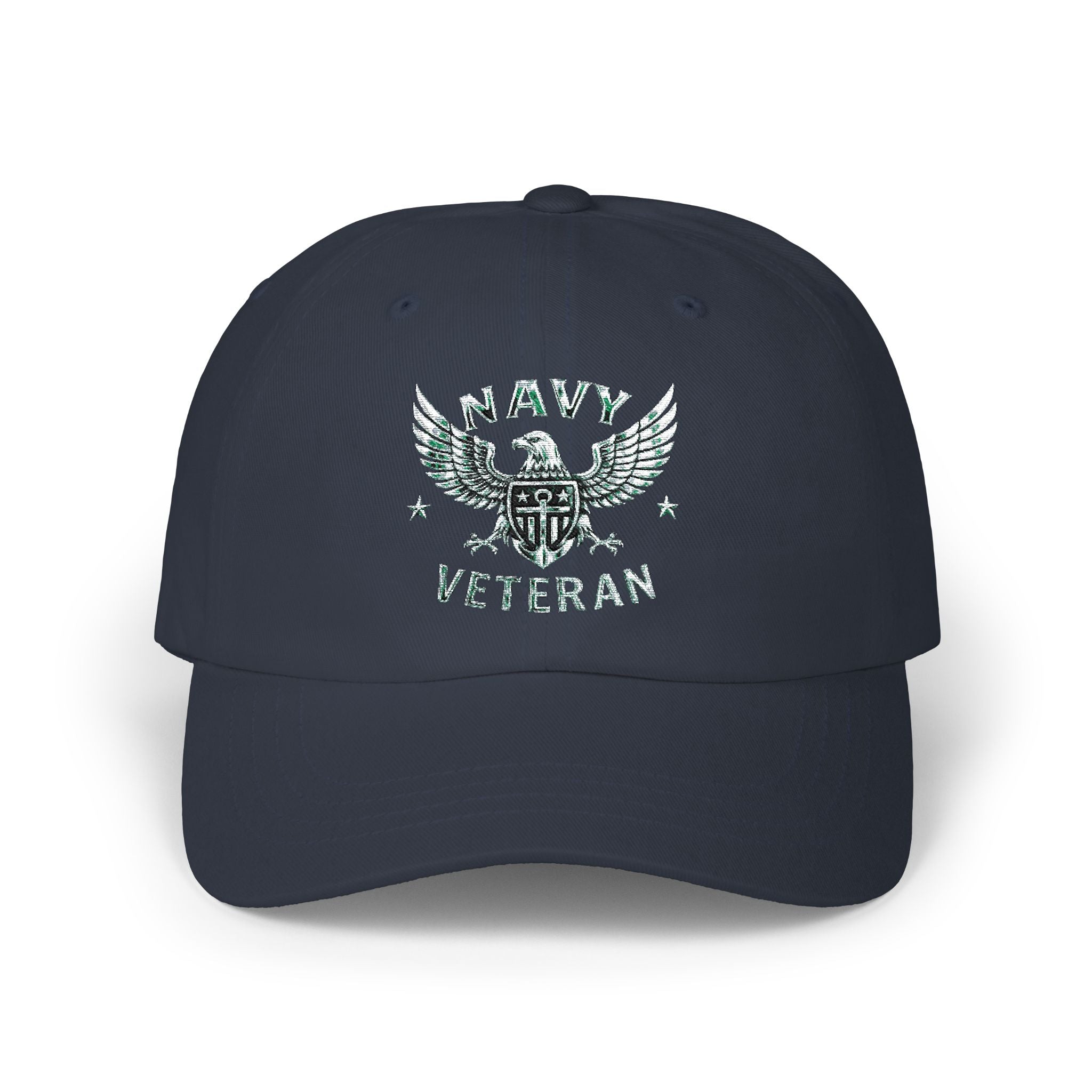Navy Veteran Classic Dad Cap – Distressed Eagle & Shield Embroidered Hat