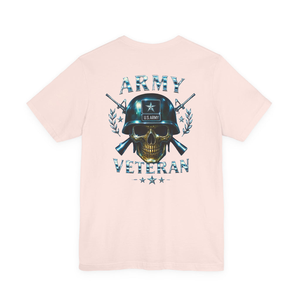 Army Veteran T-Shirt — Military Skull Helmet Back & Winged Medic Front Tee