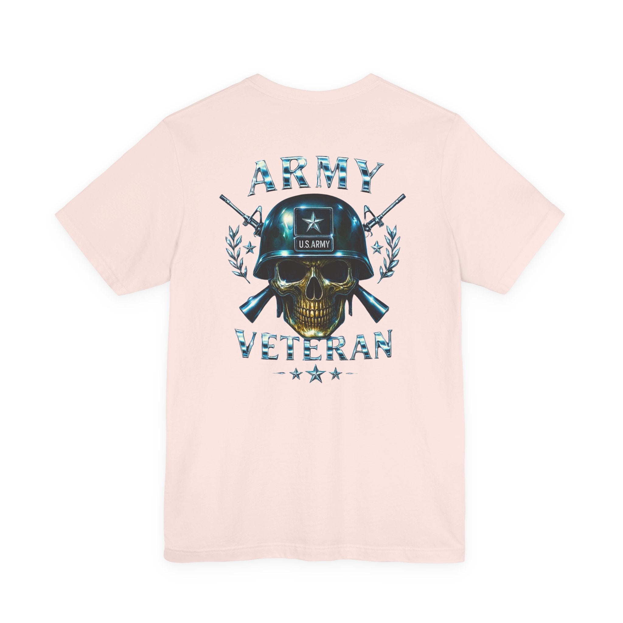 Army Veteran T-Shirt — Military Skull Helmet Back & Winged Medic Front Tee