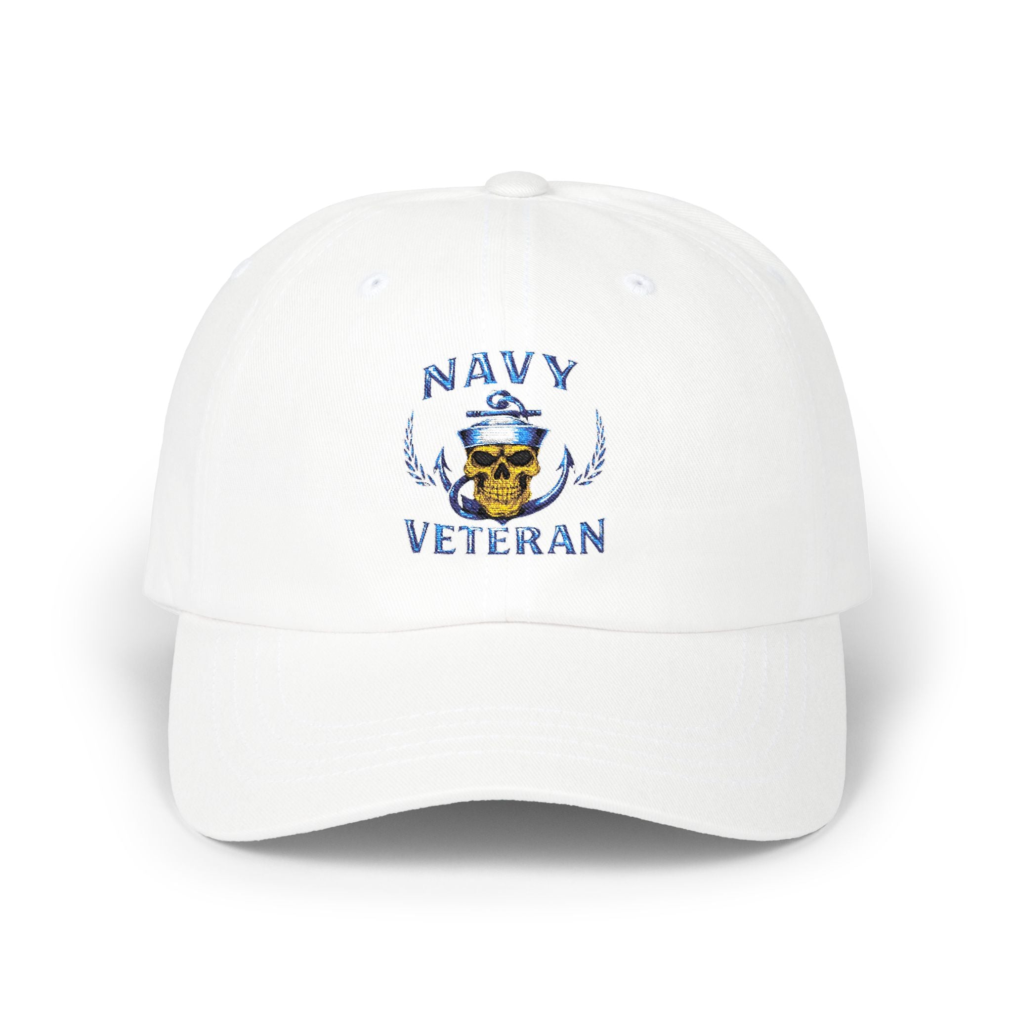 Navy Veteran Skull Dad Cap — Embroidered Military Baseball Hat