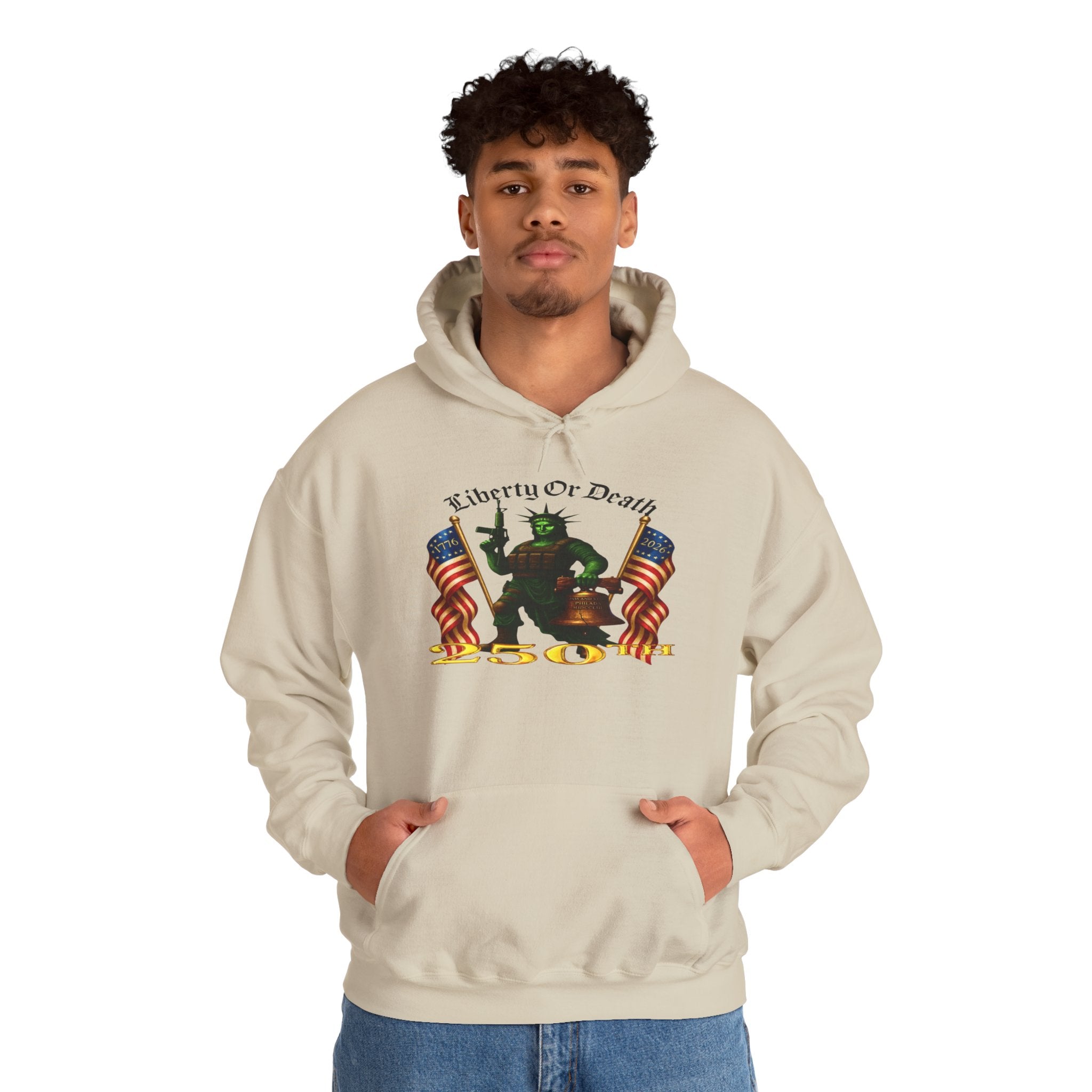 Liberty or Death Hoodie - Patriotic Statue of Liberty Design with American Flags