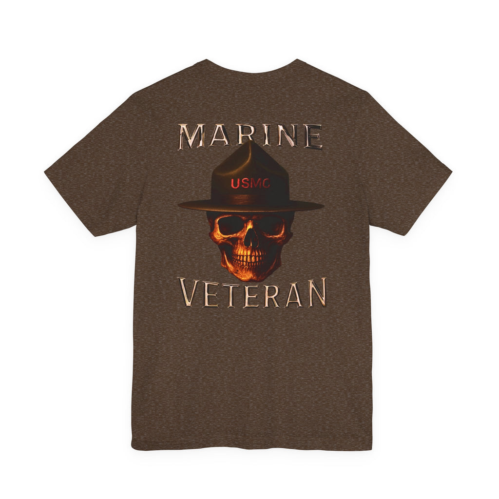 Marine Veteran Skull T‑Shirt — USMC Drill Instructor Hat Design