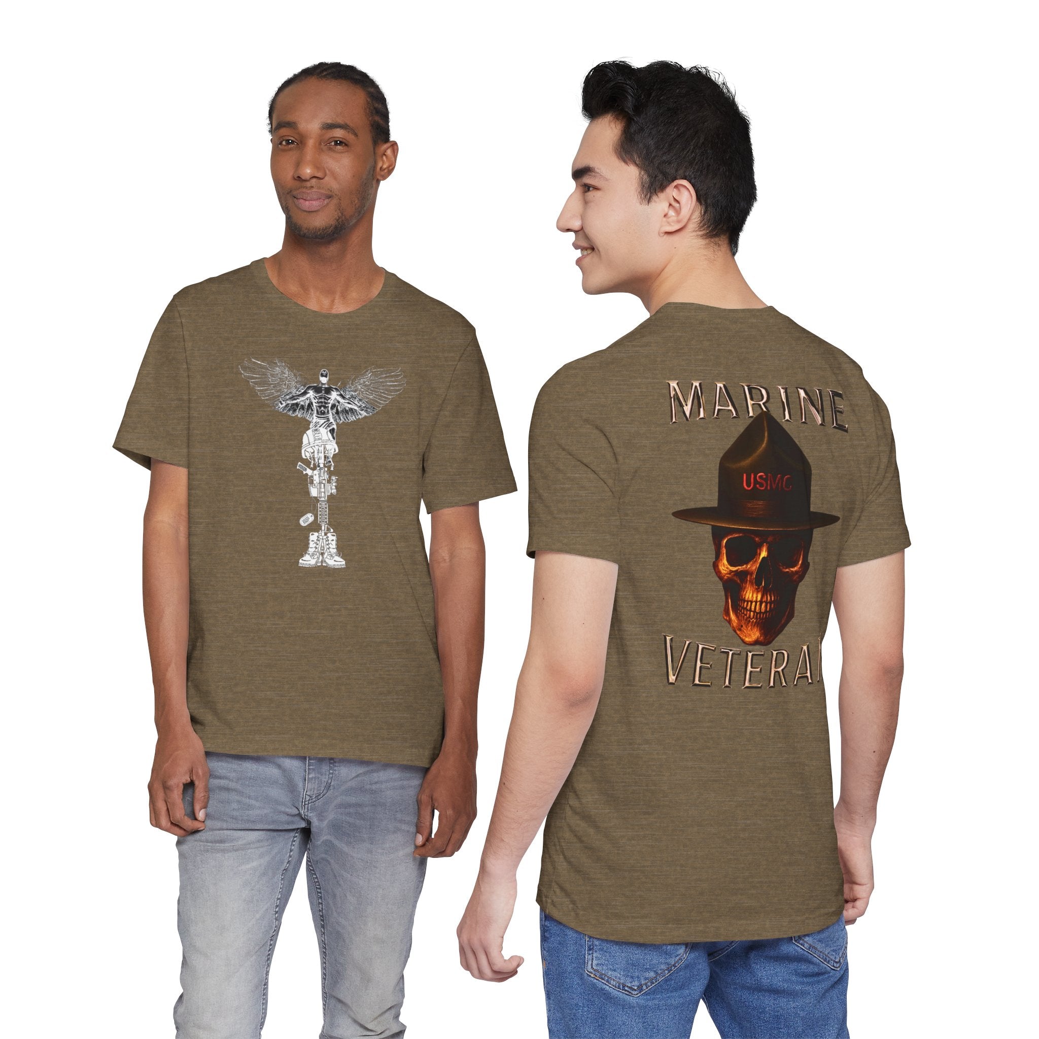 Marine Veteran Skull T‑Shirt — USMC Drill Instructor Hat Design