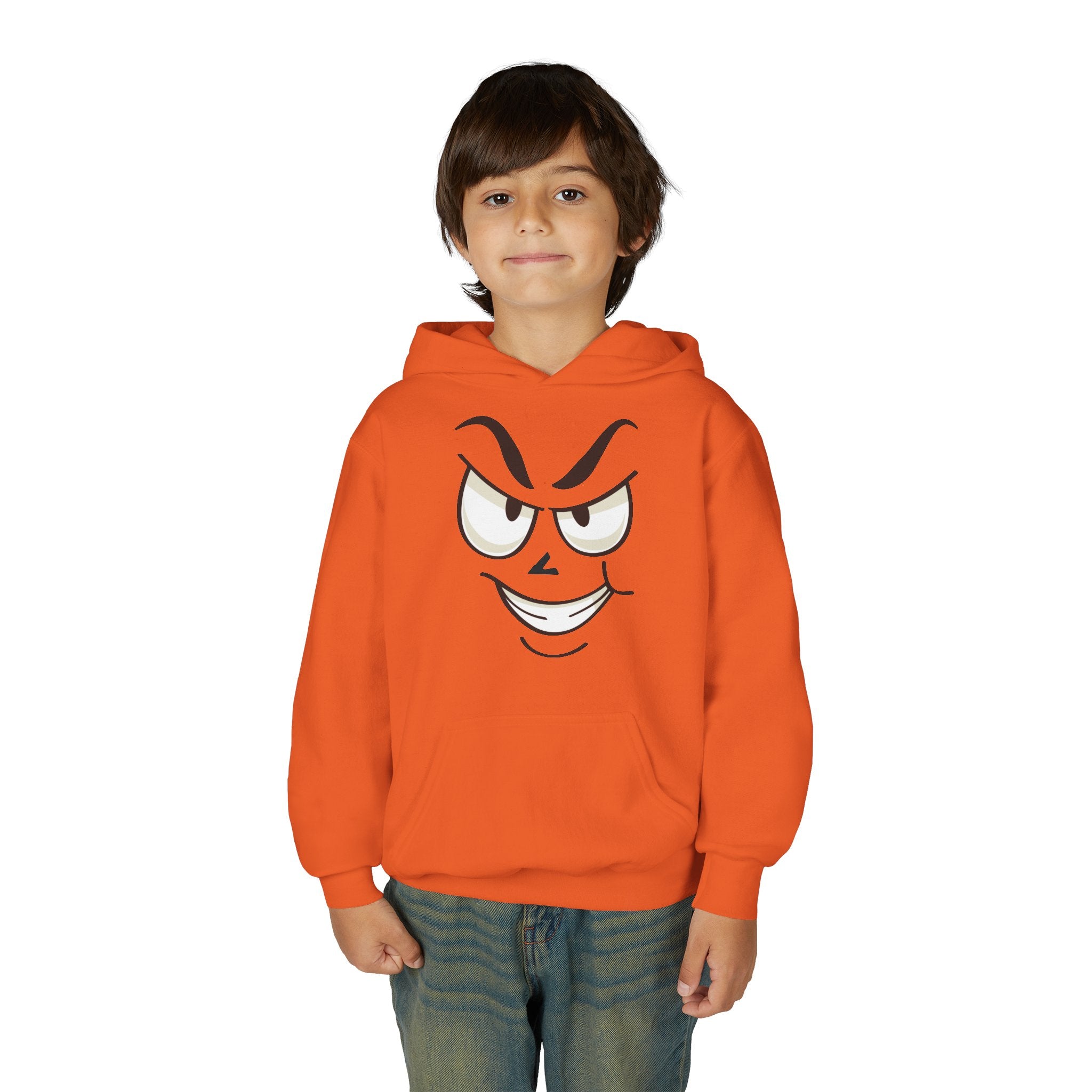 Youth Hoodie with Mischievous Face Graphic