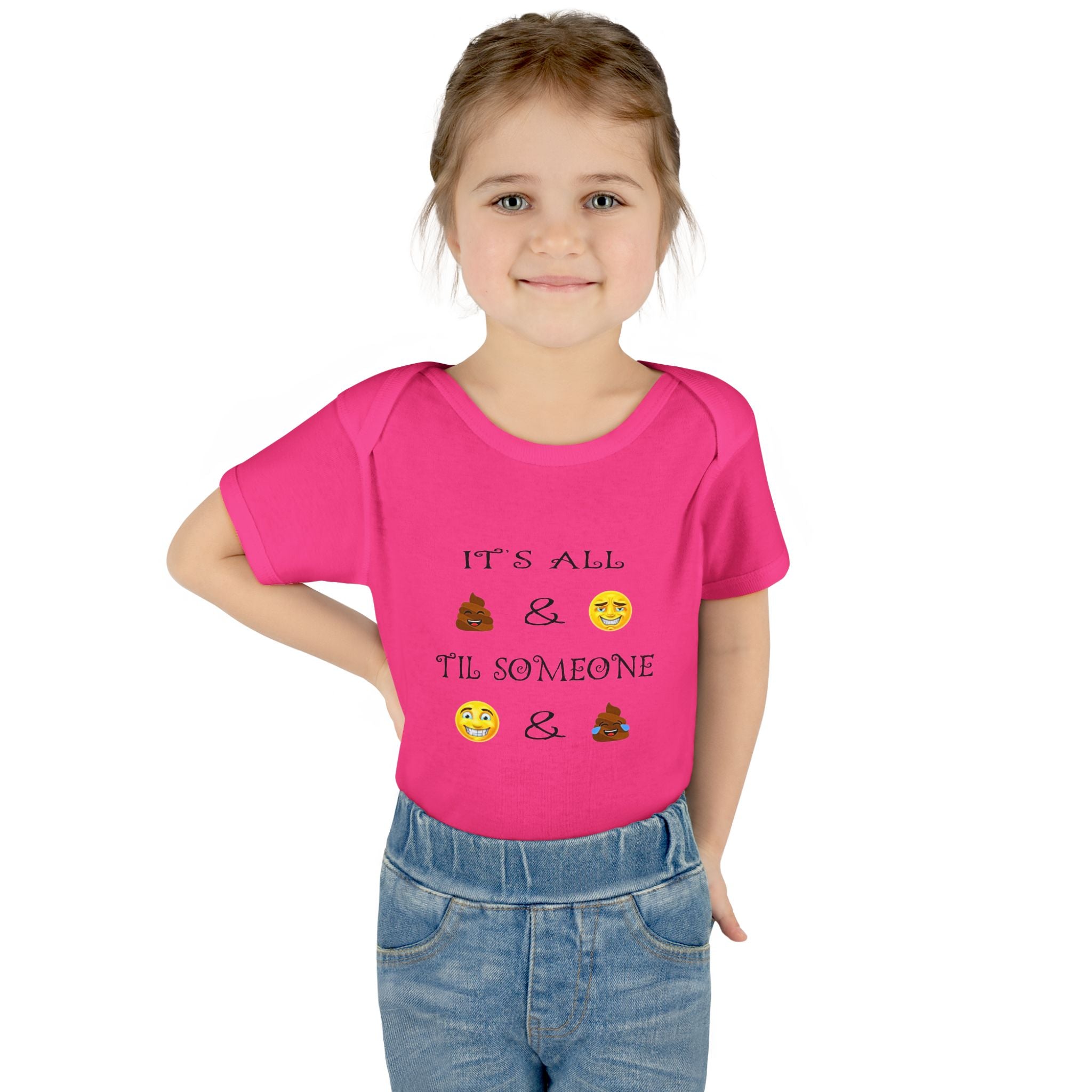 "It's All & 'Til Someone" Poop & Emoji Funny Baby Onesie