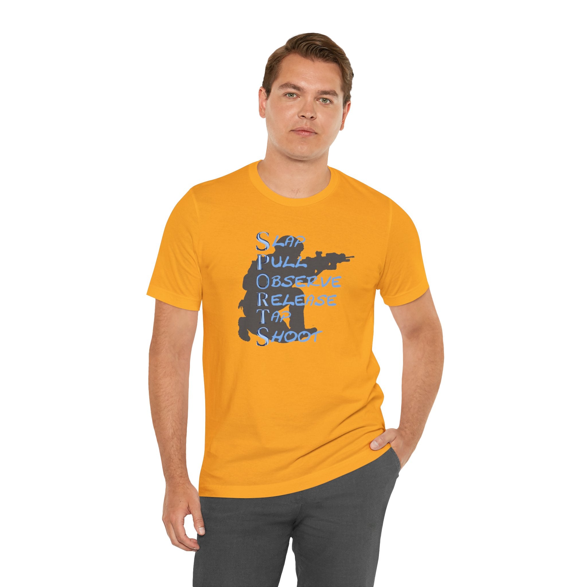 SPORTS -T-Shirt — "Slap Pull Observe Release Tap Shoot"