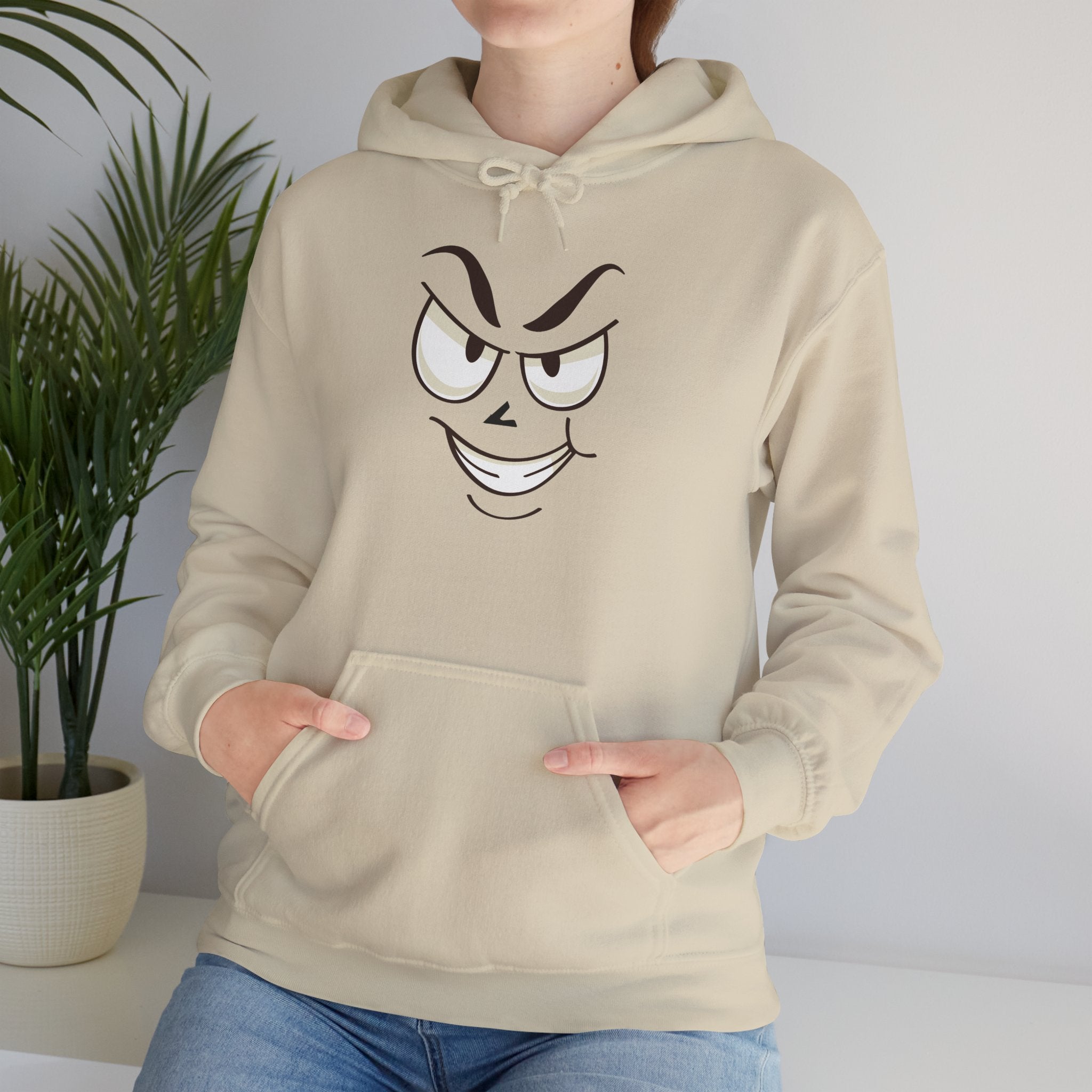 slightly mischievous Cartoon Face Hoodie - Edgy Minimal Graphic Sweatshirt