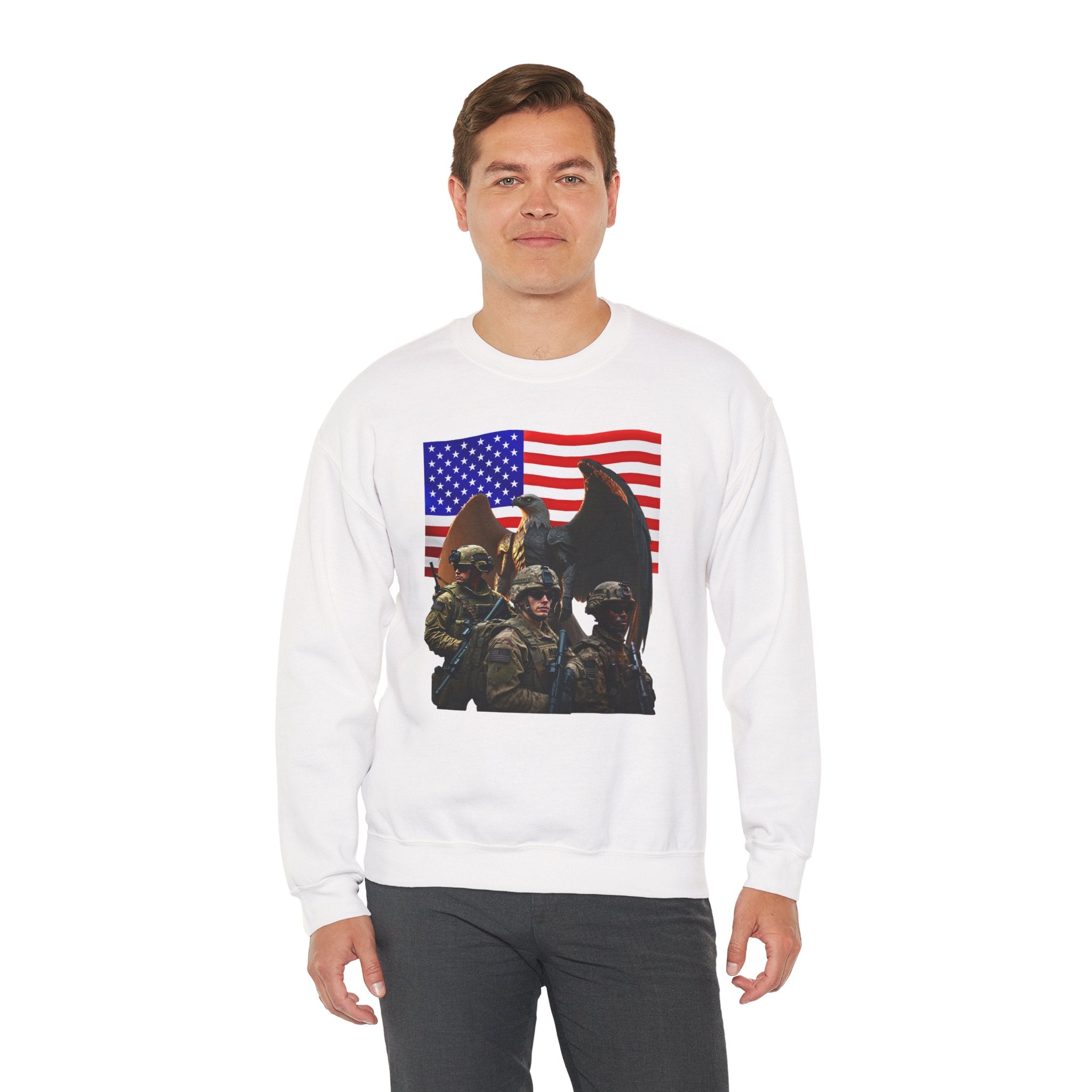 Eagle On Watch Soldiers Sweatshirt — Patriotic Military Crewneck