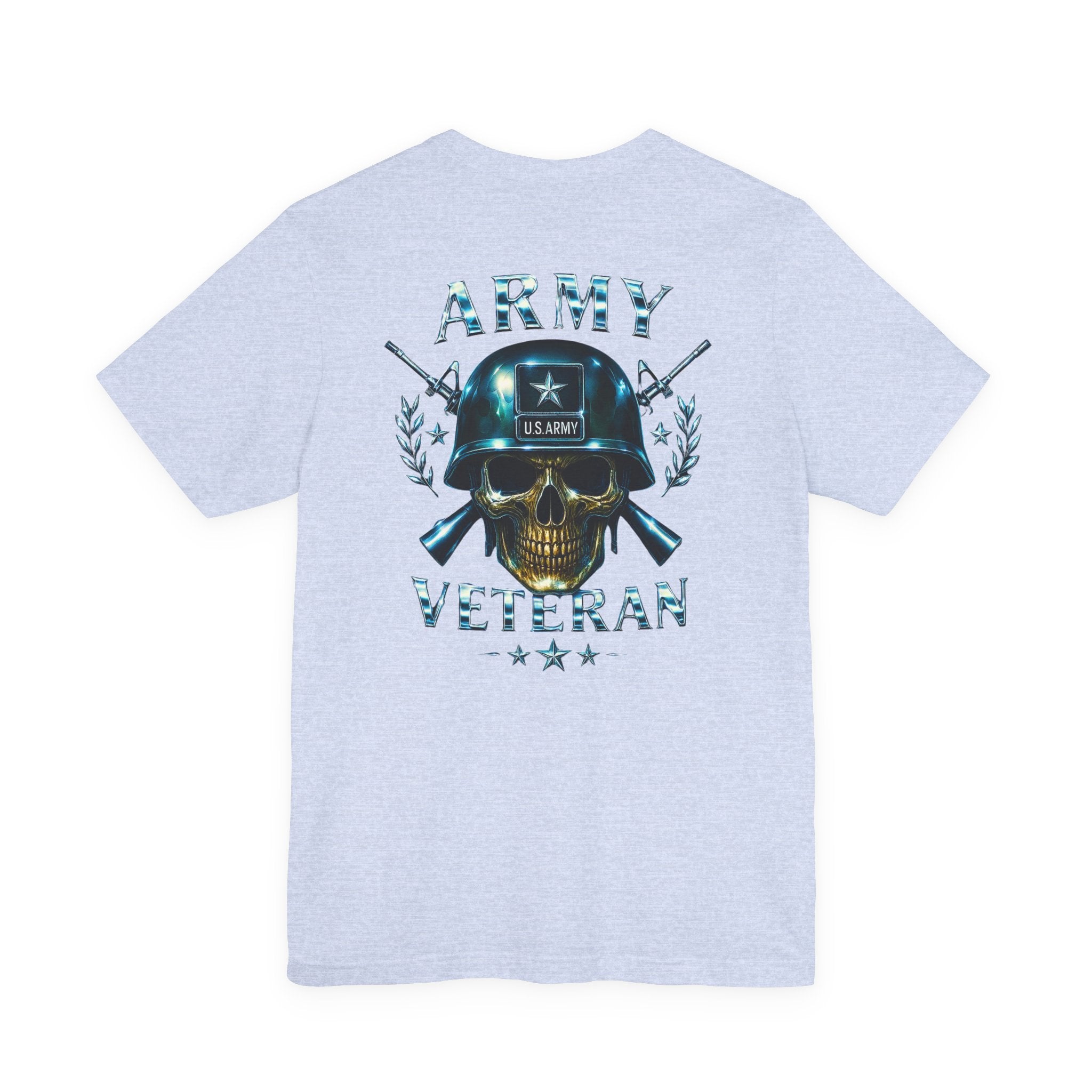 Army Veteran T-Shirt — Military Skull Helmet Back & Winged Medic Front Tee