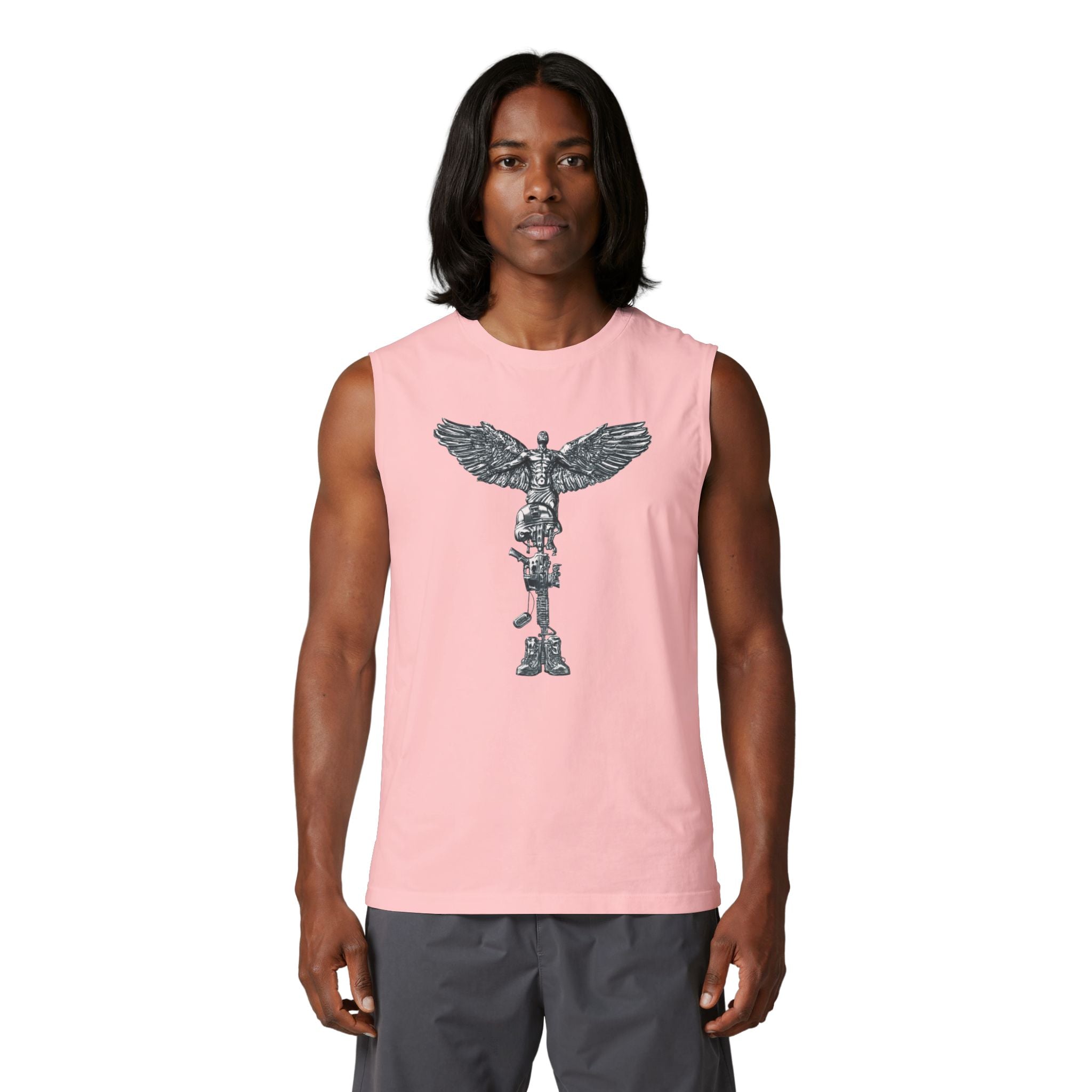 Fallen Soldier Memorial Tank Top — Battle Cross with Wings Graphic