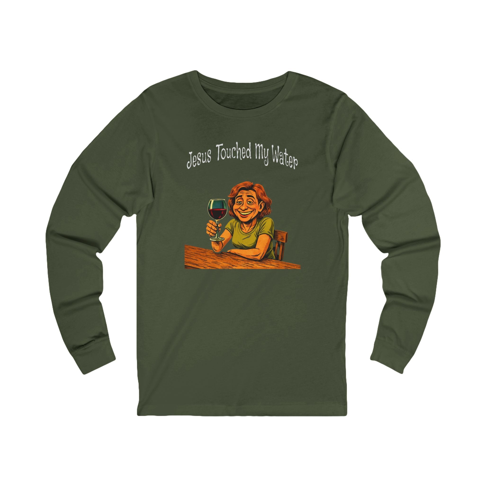 "Jesus Touched My Water" Wine Graphic Long Sleeve Tee