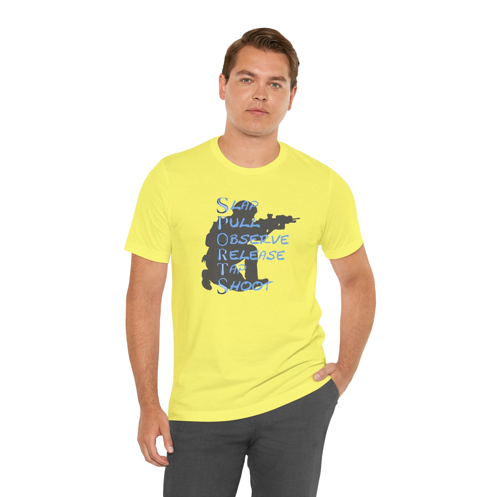 SPORTS - T-Shirt — "Stop, Pull, Observe, Release, Tap, Shoot"