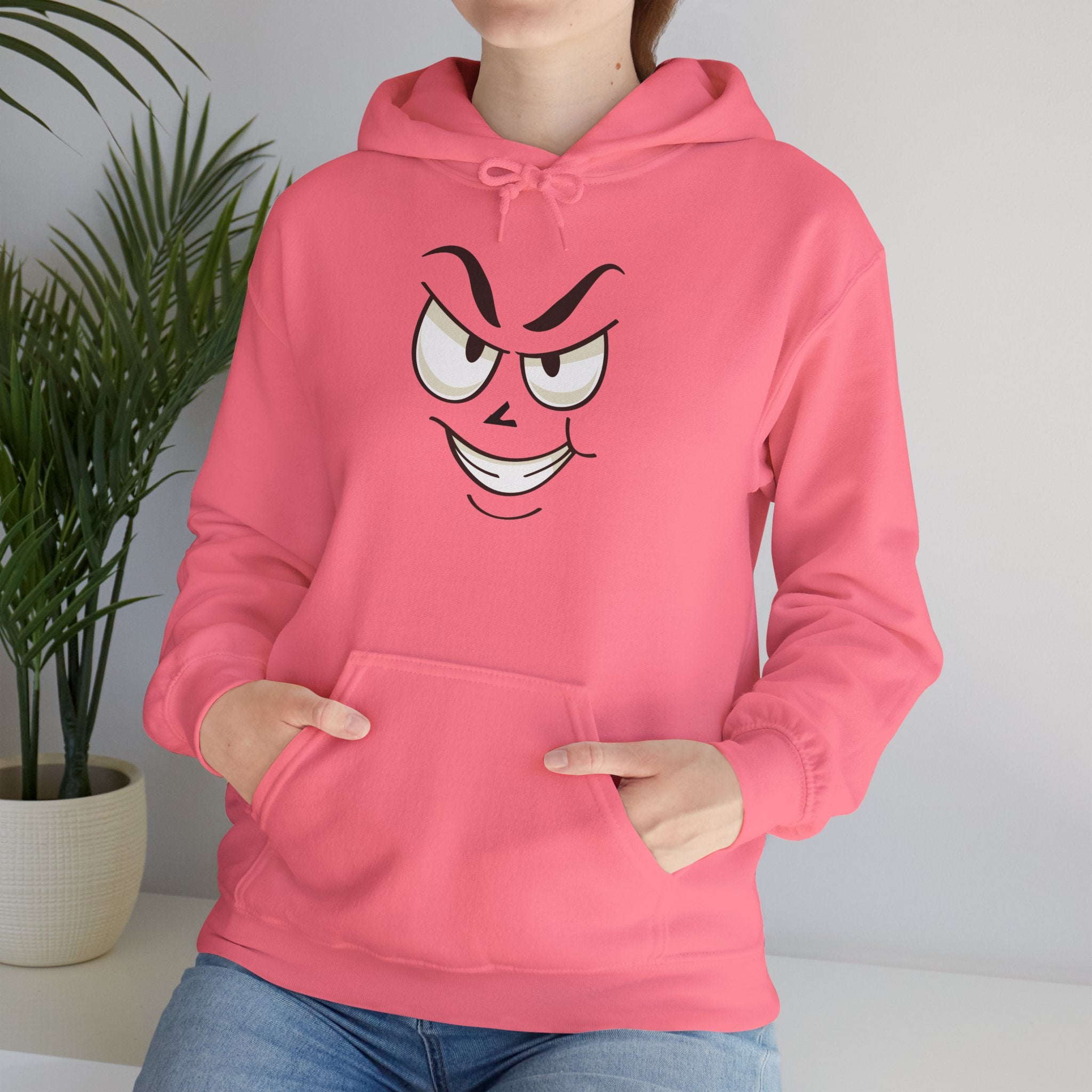 slightly mischievous Cartoon Face Hoodie - Edgy Minimal Graphic Sweatshirt