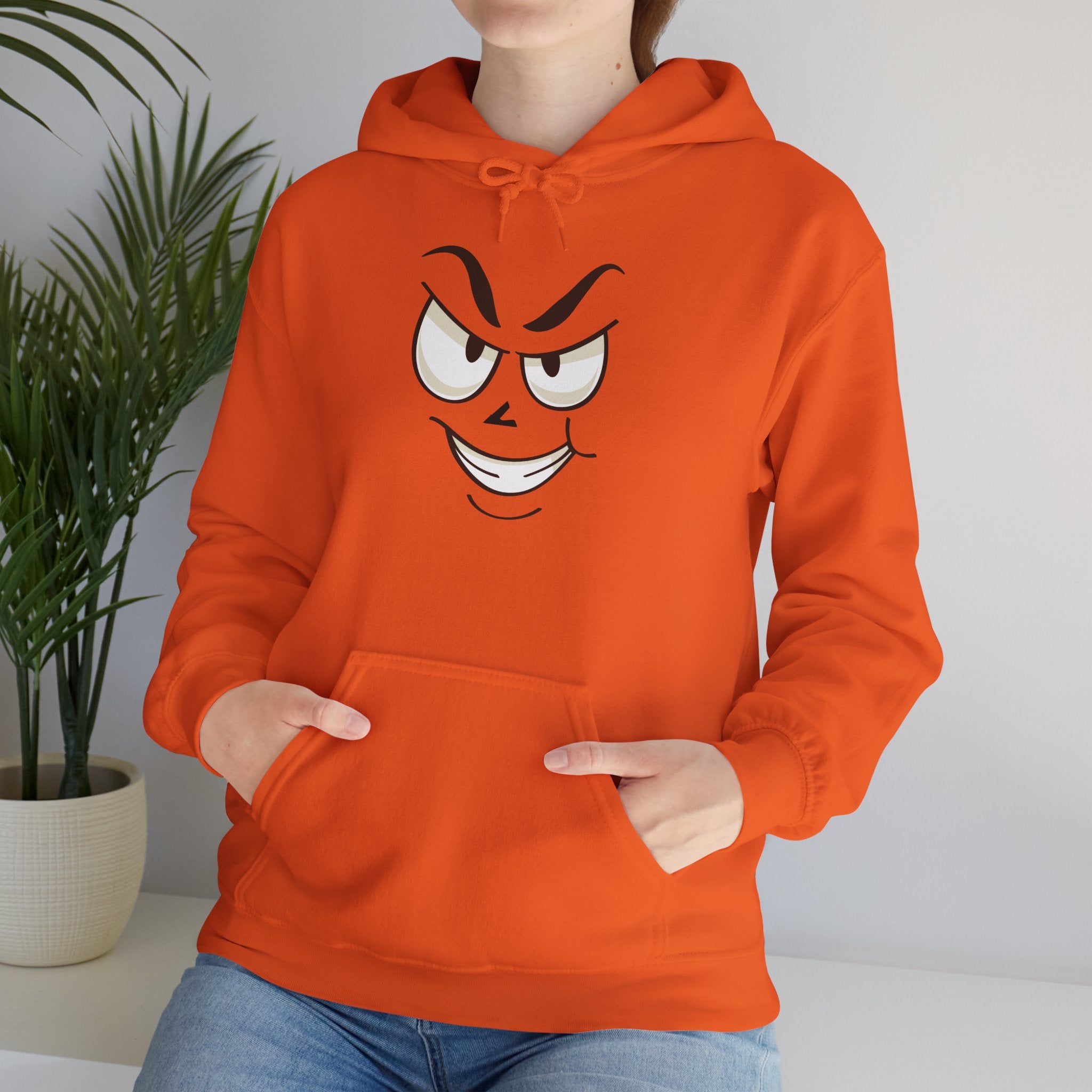 slightly mischievous Cartoon Face Hoodie - Edgy Minimal Graphic Sweatshirt