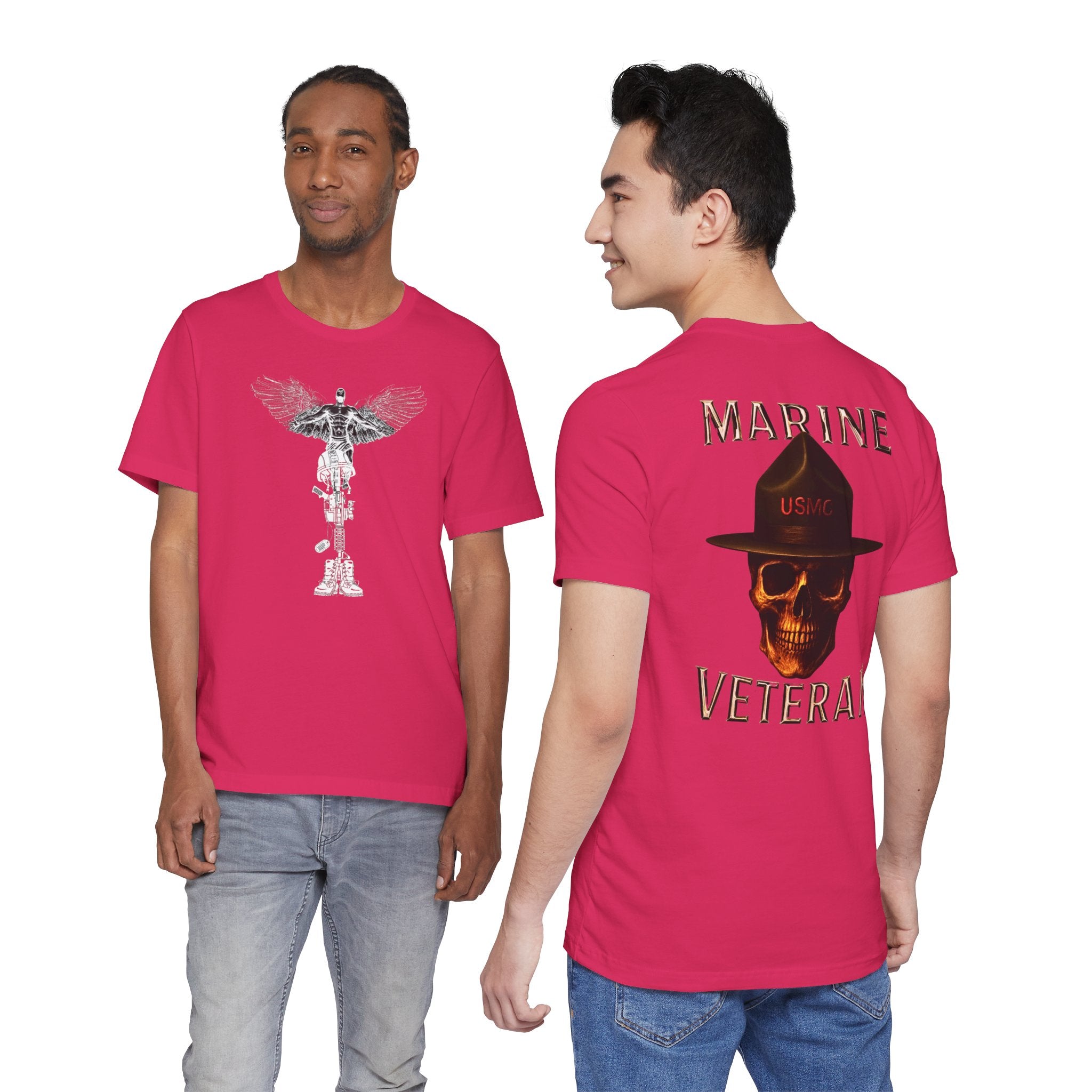 Marine Veteran Skull T‑Shirt — USMC Drill Instructor Hat Design