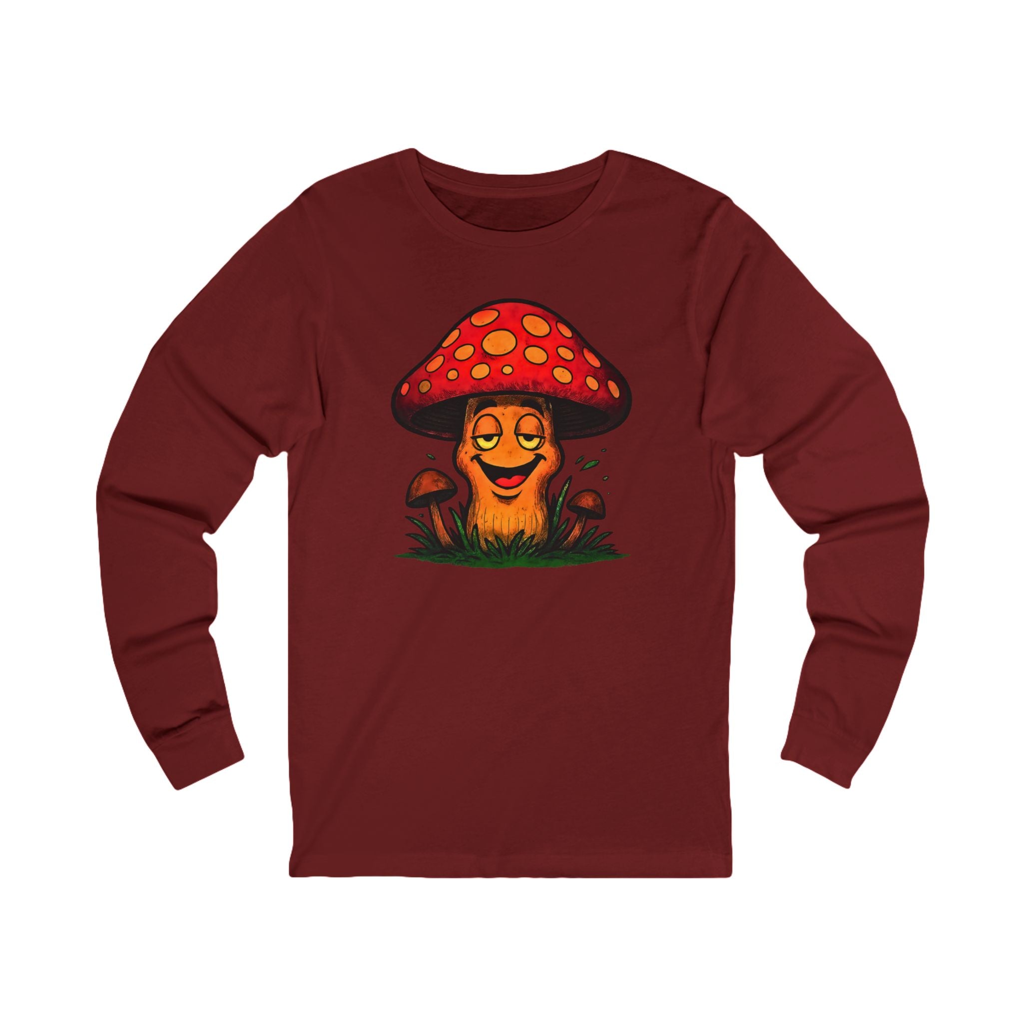 Mushroom Smile Long Sleeve Tee — Cute Psychedelic Forest Graphic Shirt