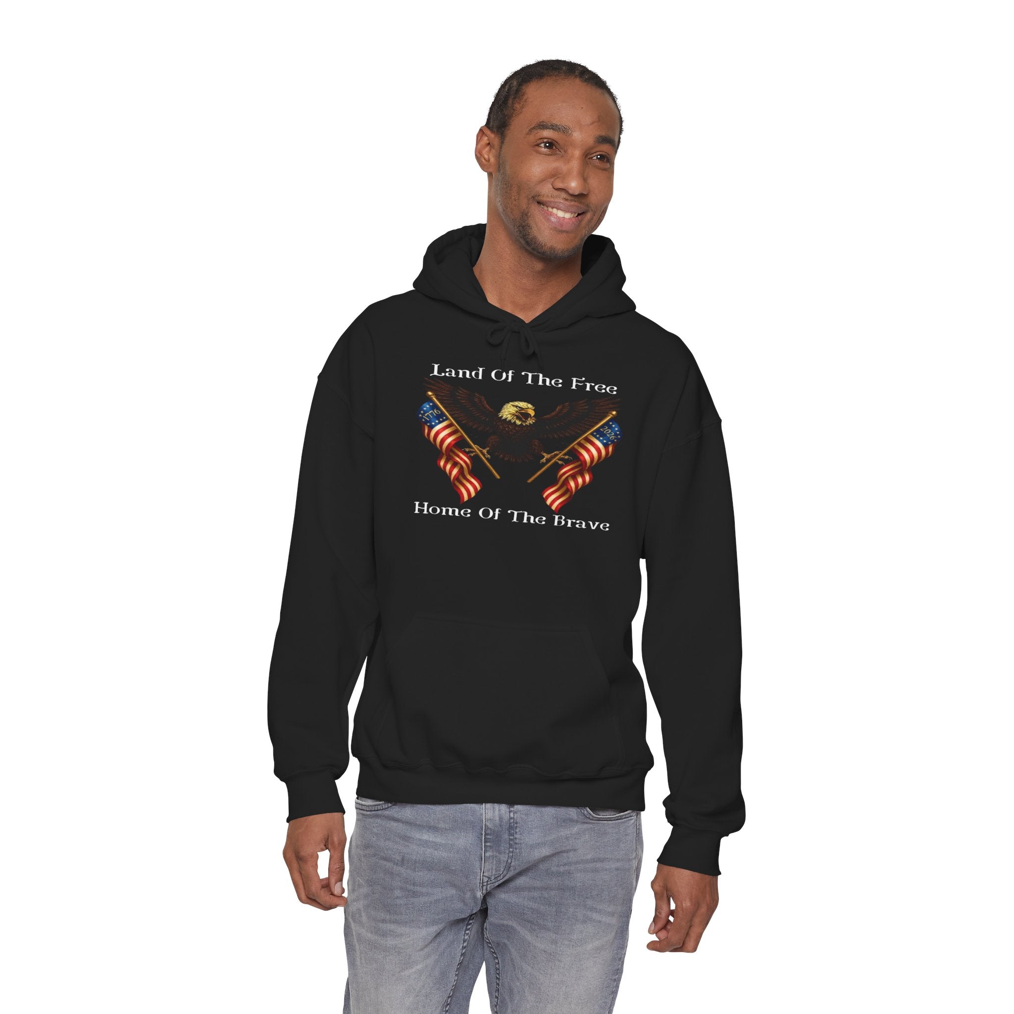 "Land of the Free, Home of the Brave" Hoodie - American Flag Eagle Sweatshirt