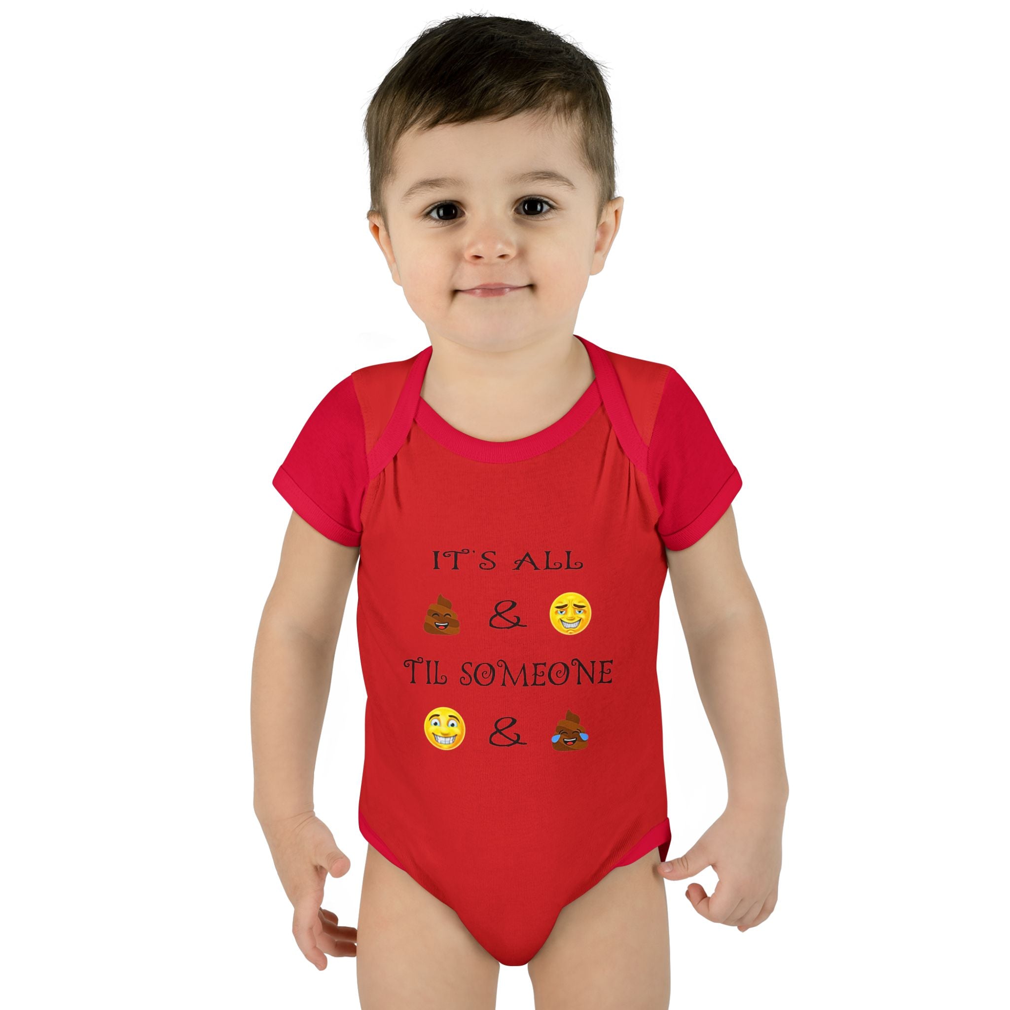 "It's All & 'Til Someone" Poop & Emoji Funny Baby Onesie