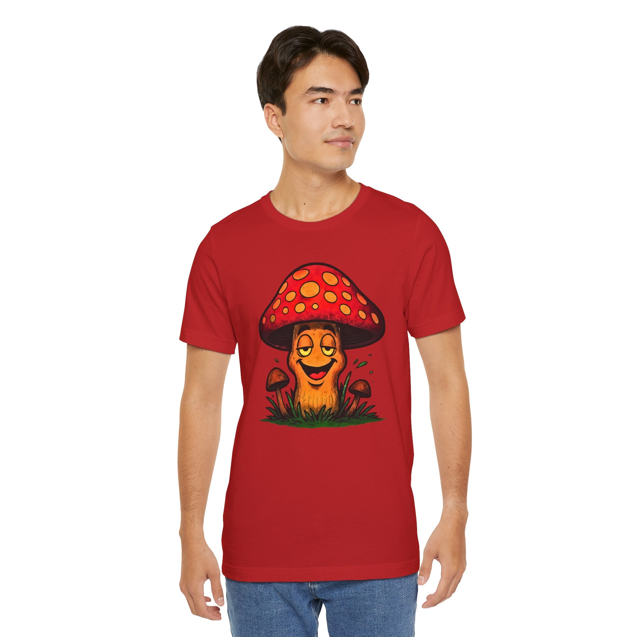 Mushroom Character Tee – Cute Smiling Red Toadstool Graphic Shirt