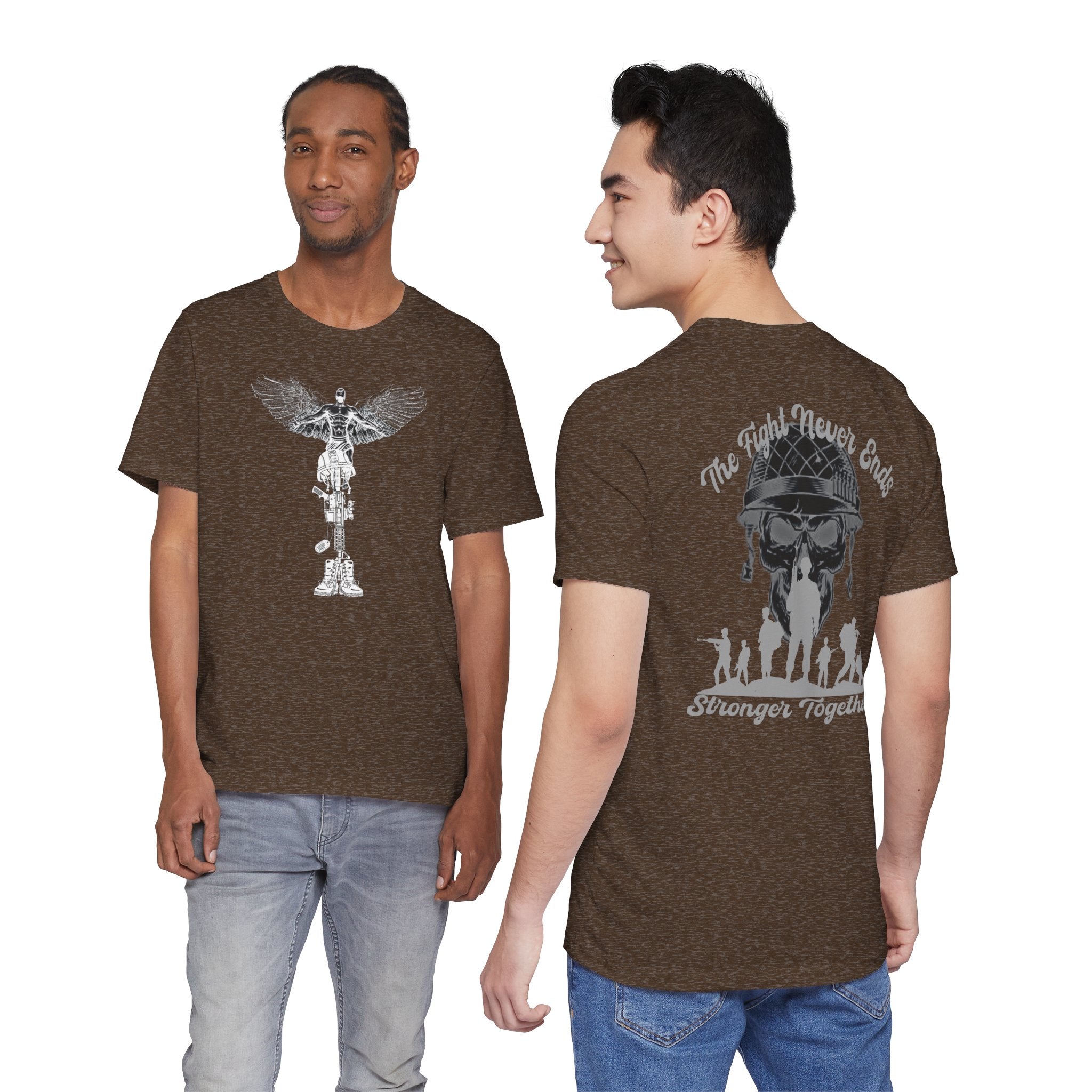 Military Tribute T-Shirt — "The Fight Never Ends, Stronger Together" Graphic Tee