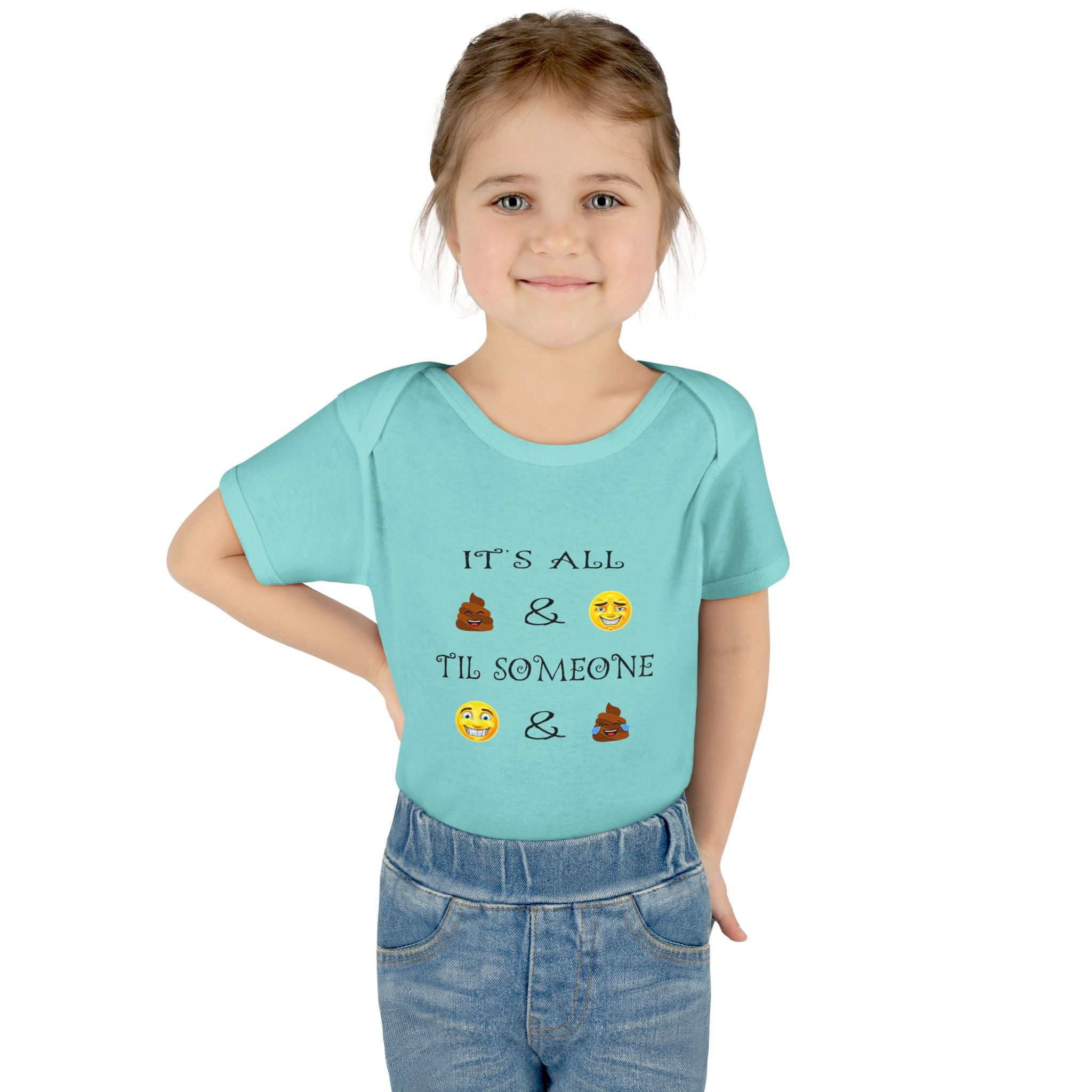 "It's All & 'Til Someone" Poop & Emoji Funny Baby Onesie