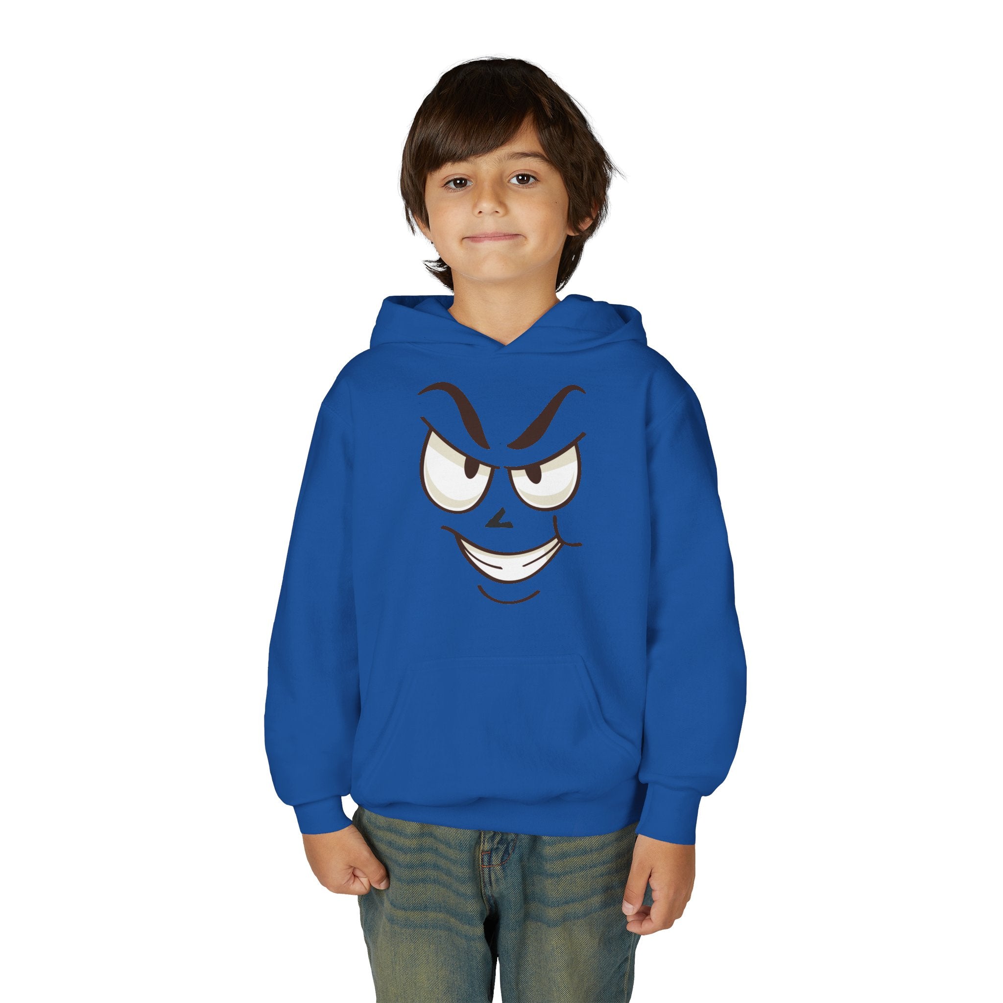 Youth Hoodie with Mischievous Face Graphic