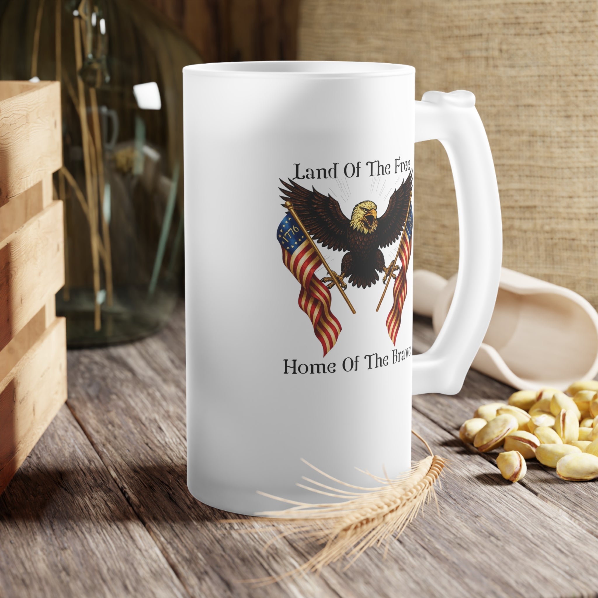 Land of the Free Home of the Brave Frosted Beer Mug