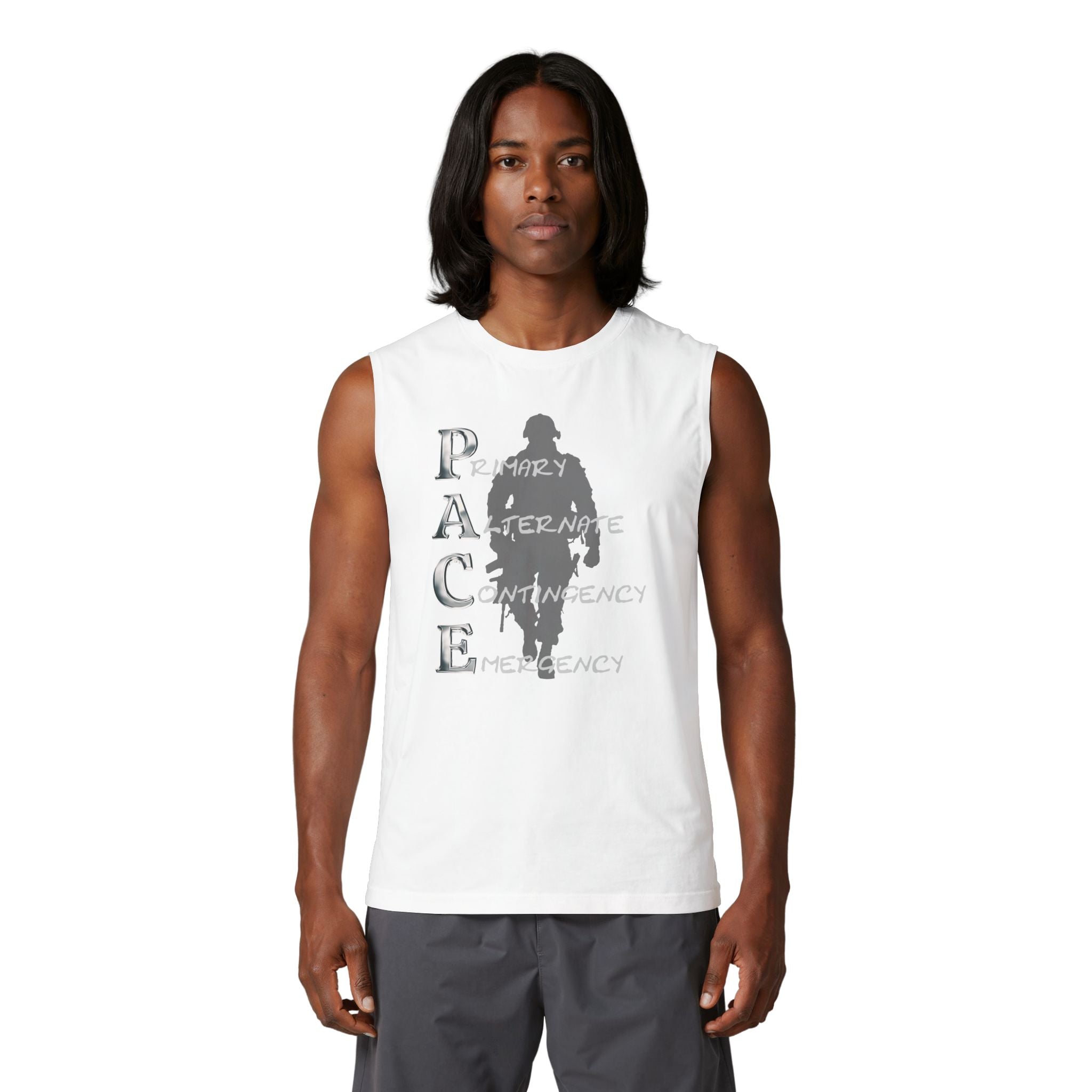 PACE Soldier Silhouette Muscle Tank — Military Remembrance Graphic Tank Top
