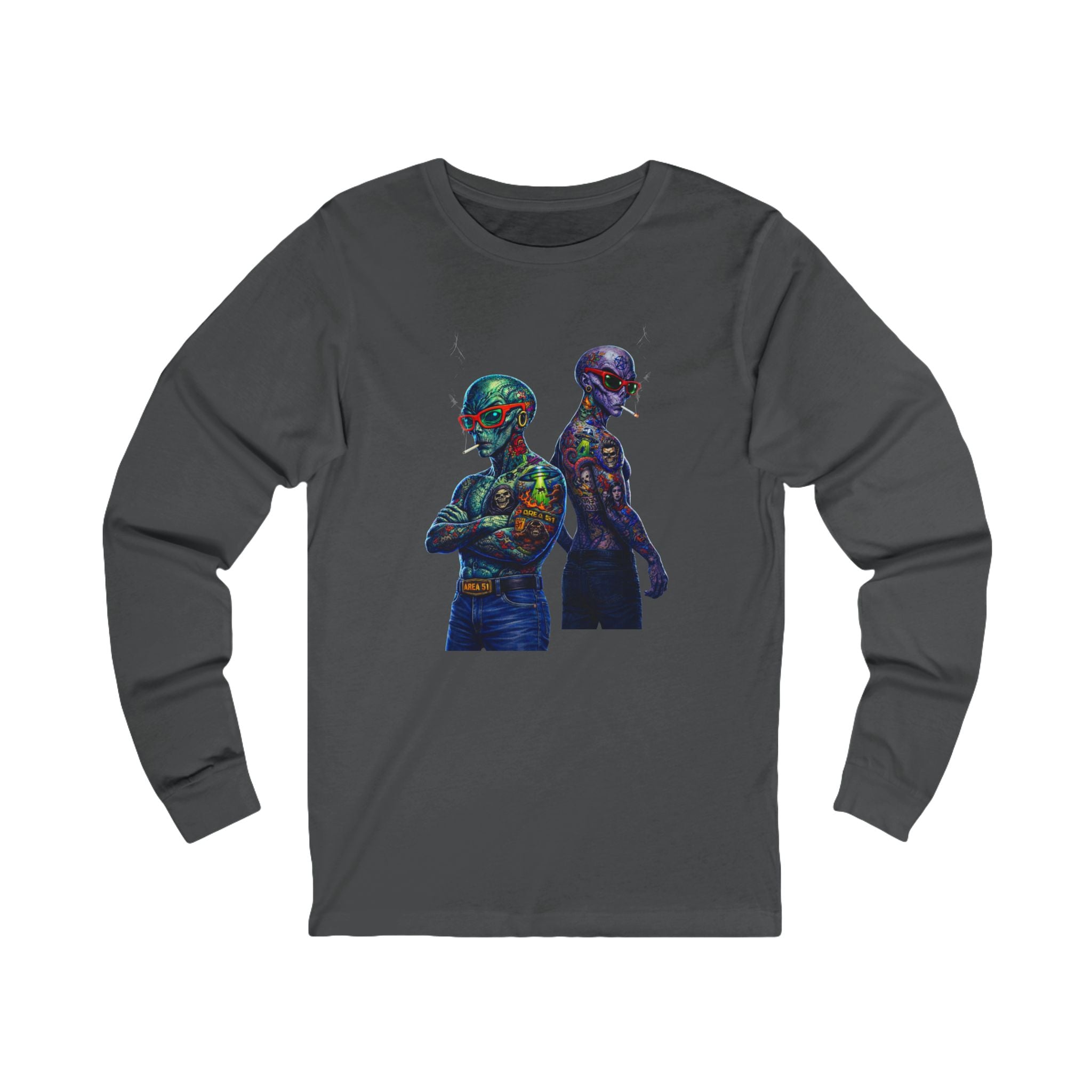 Psychedelic Alien Art Long Sleeve Tee — Colorful Cosmic Duo Graphic