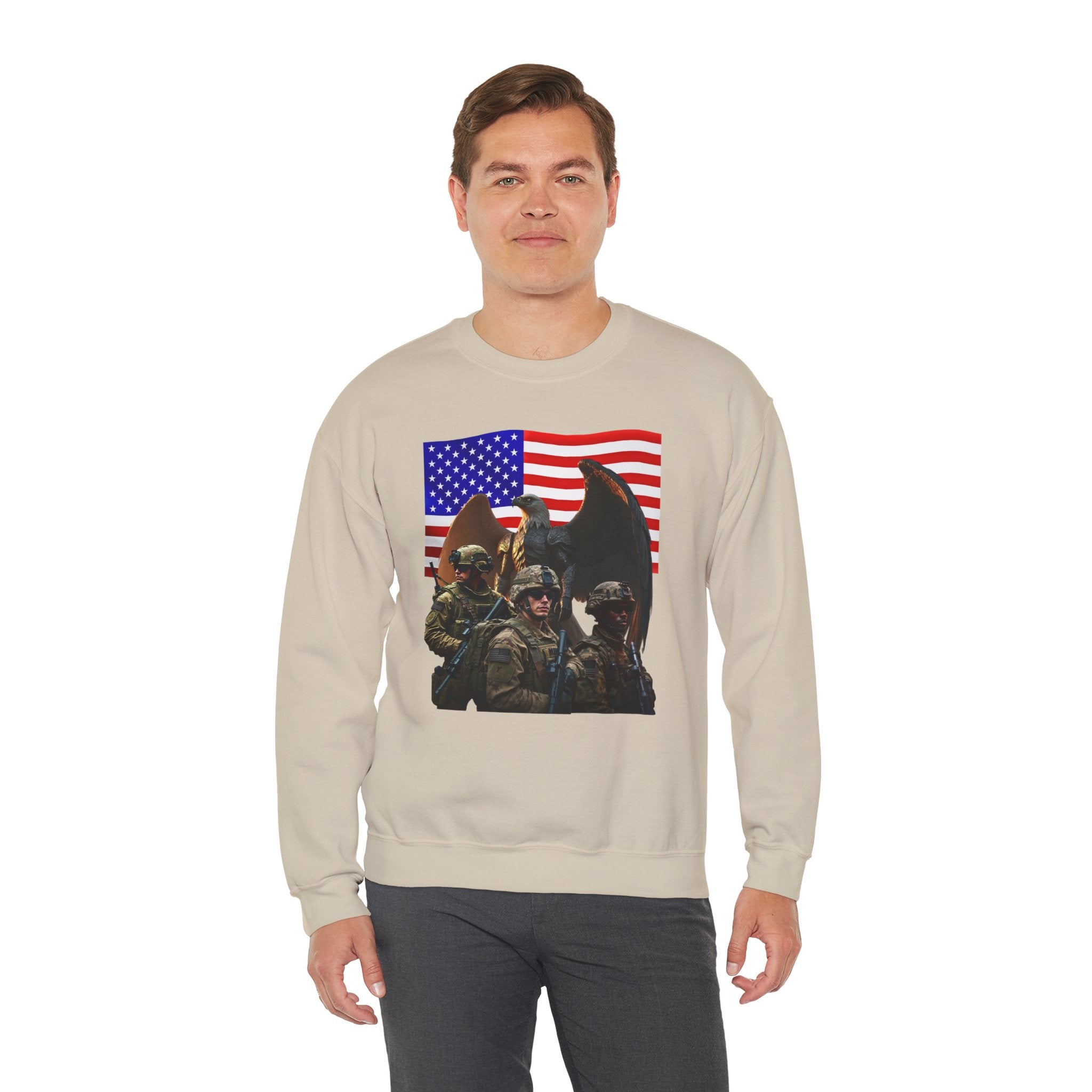 Eagle On Watch Soldiers Sweatshirt — Patriotic Military Crewneck