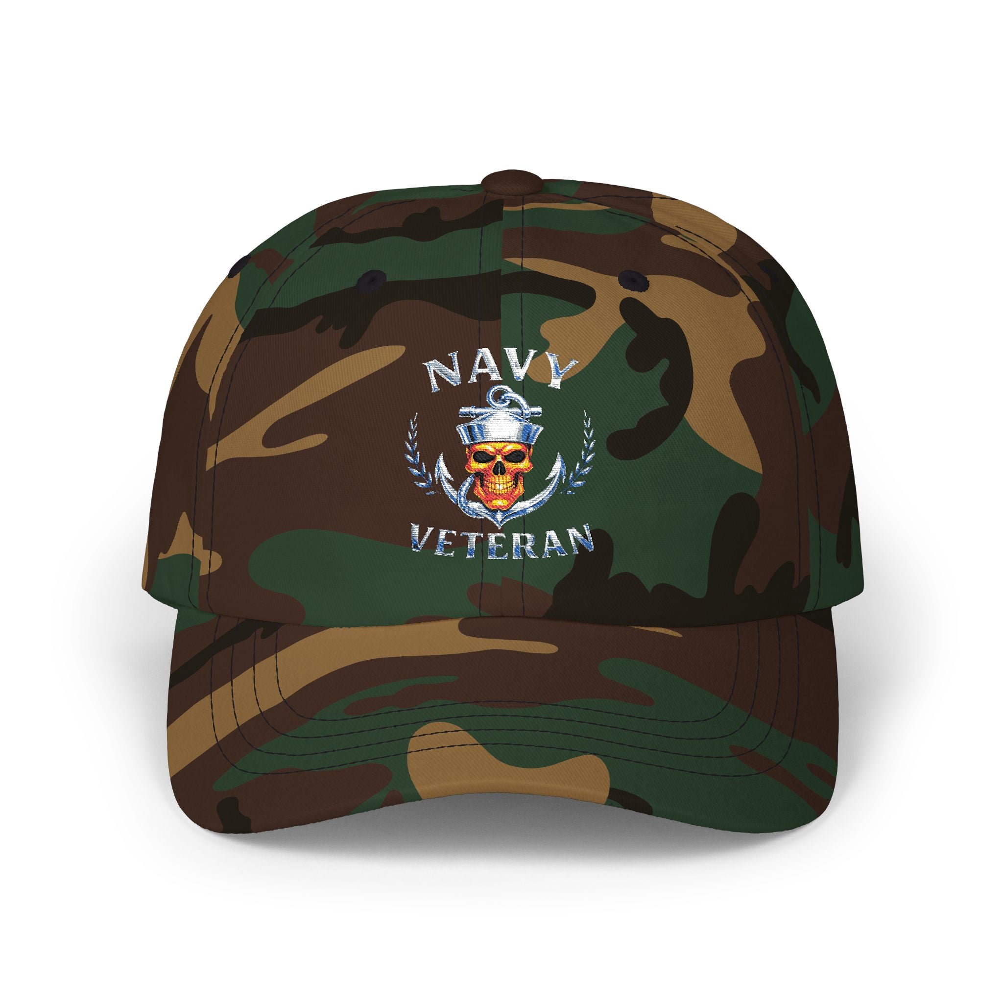 Navy Veteran Skull Dad Cap — Distressed American Flag Backstrap Hat