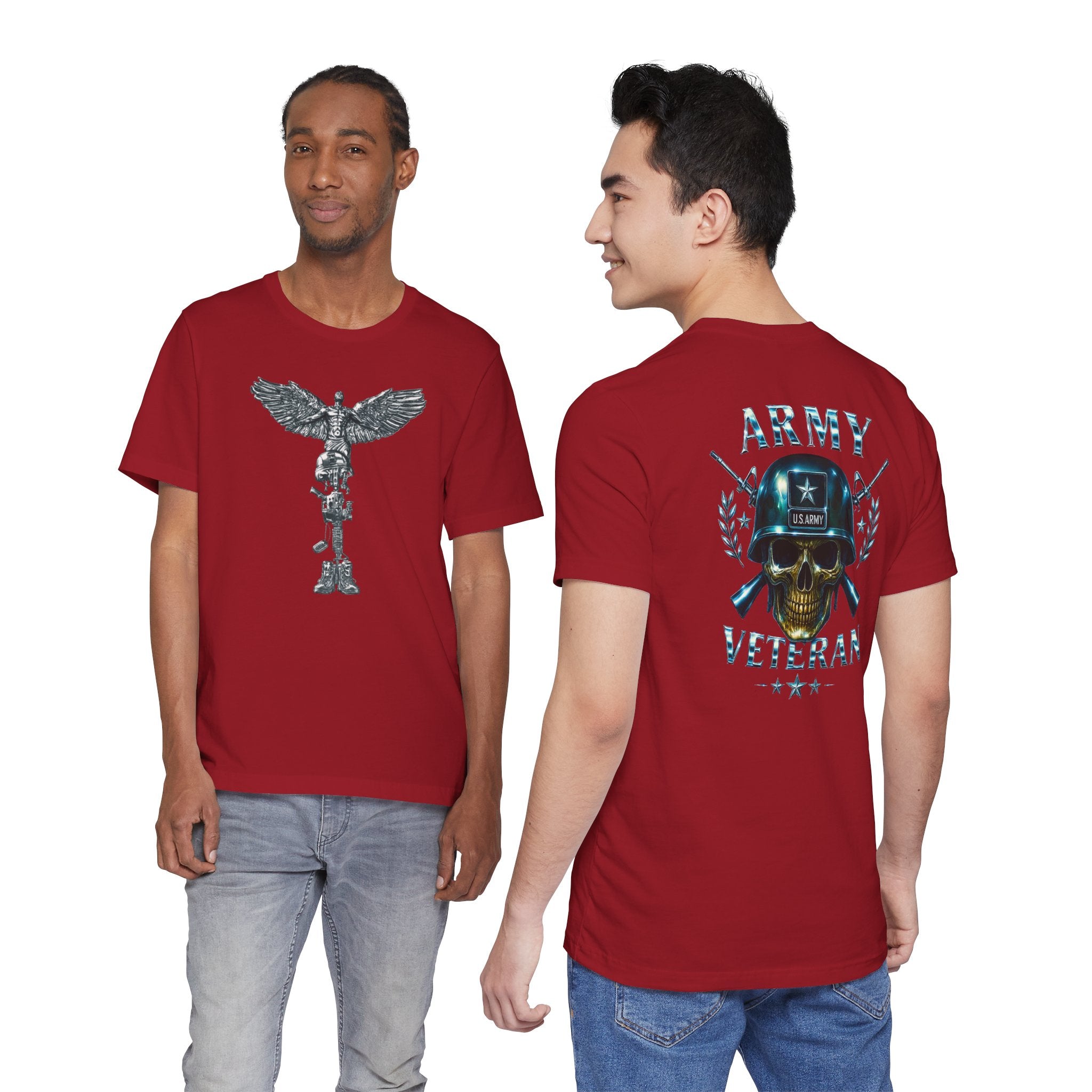 Army Veteran T-Shirt — Skull Helmet & Wings Military Tribute Tee