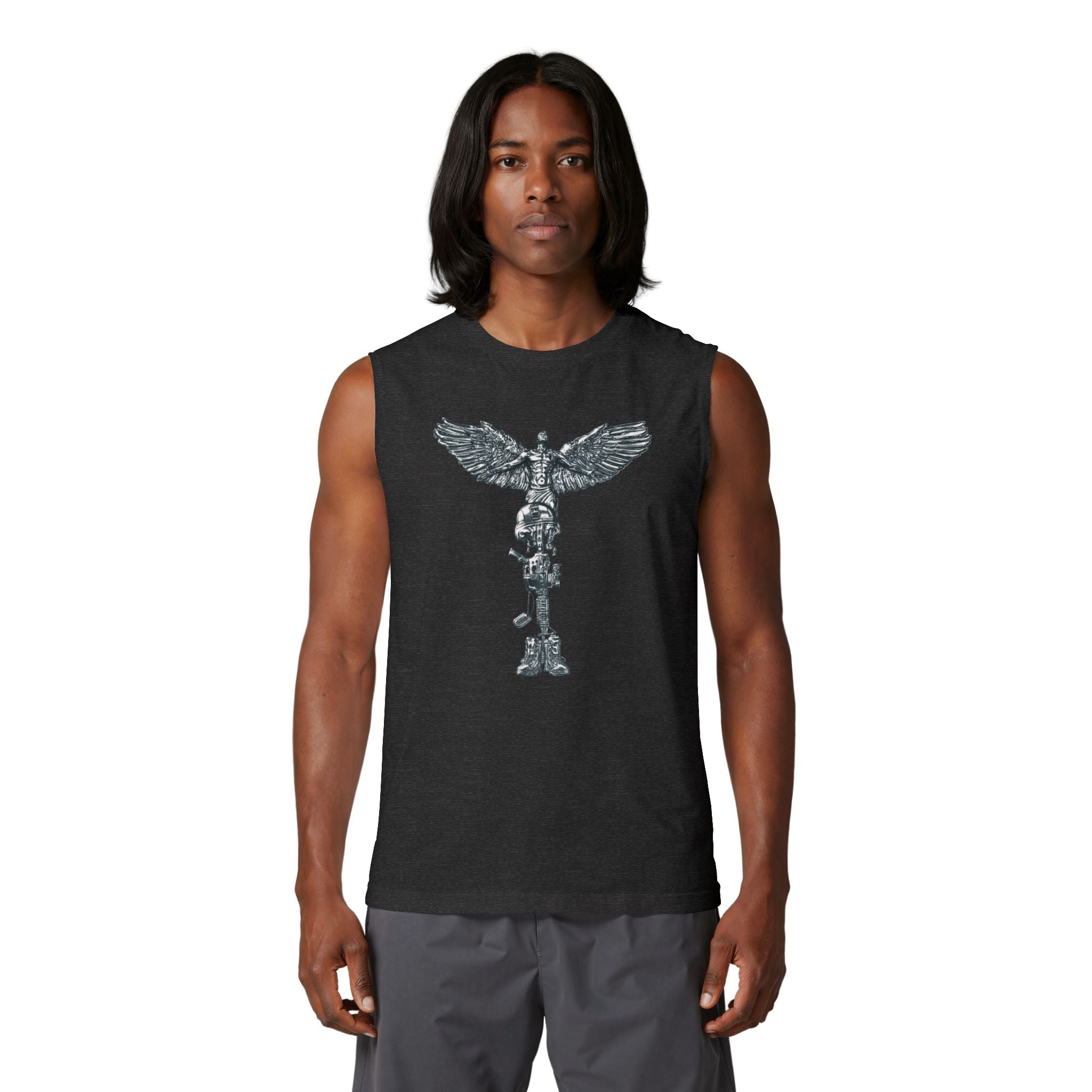 Fallen Soldier Memorial Tank Top — Battle Cross with Wings Graphic