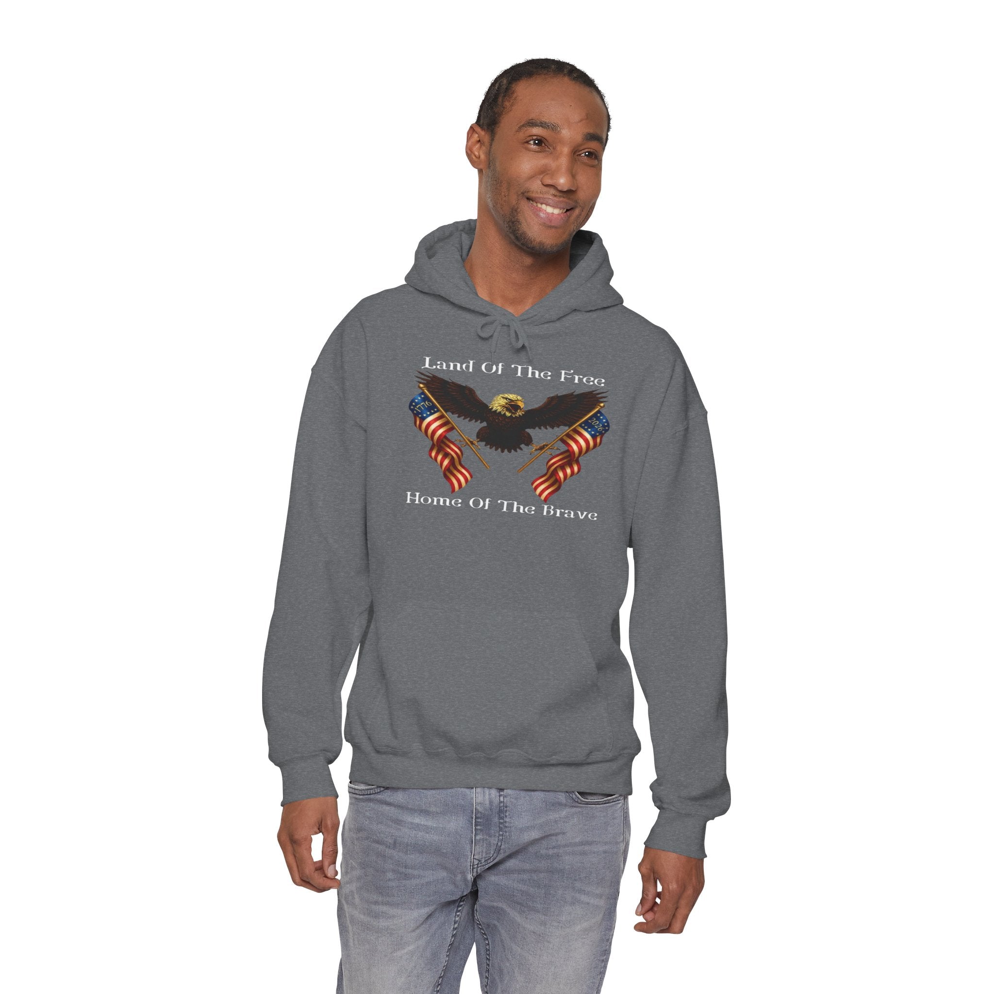 "Land of the Free, Home of the Brave" Hoodie - American Flag Eagle Sweatshirt