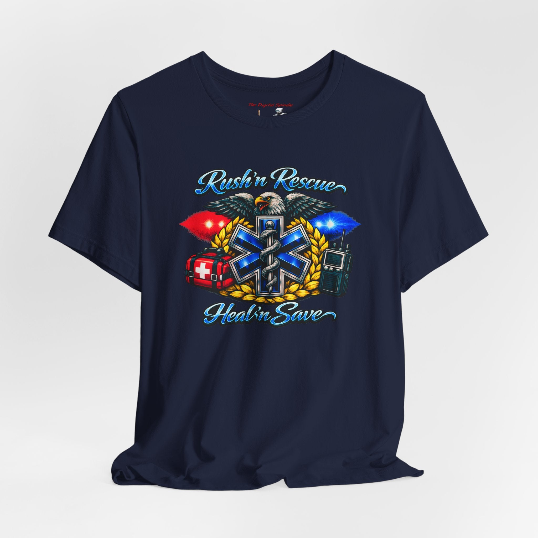 EMS Rescue Tee — "Rush n' Rescue, Heal n' Save" Emergency Medical Shirt