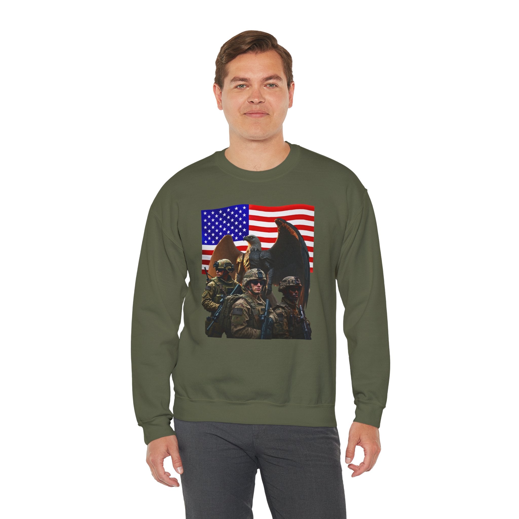 Eagle On Watch Soldiers Sweatshirt — Patriotic Military Crewneck