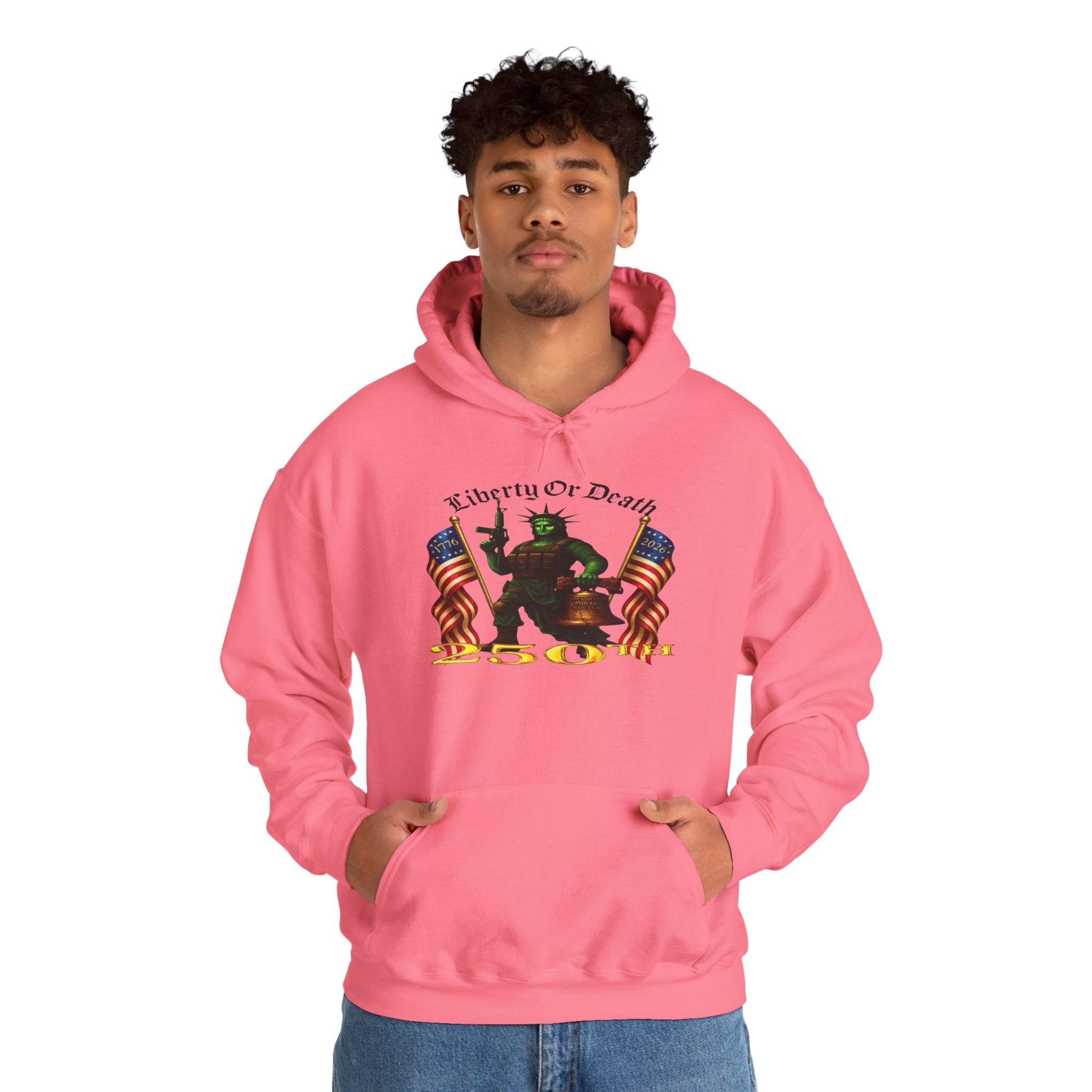 Liberty or Death Hoodie - Patriotic Statue of Liberty Design with American Flags